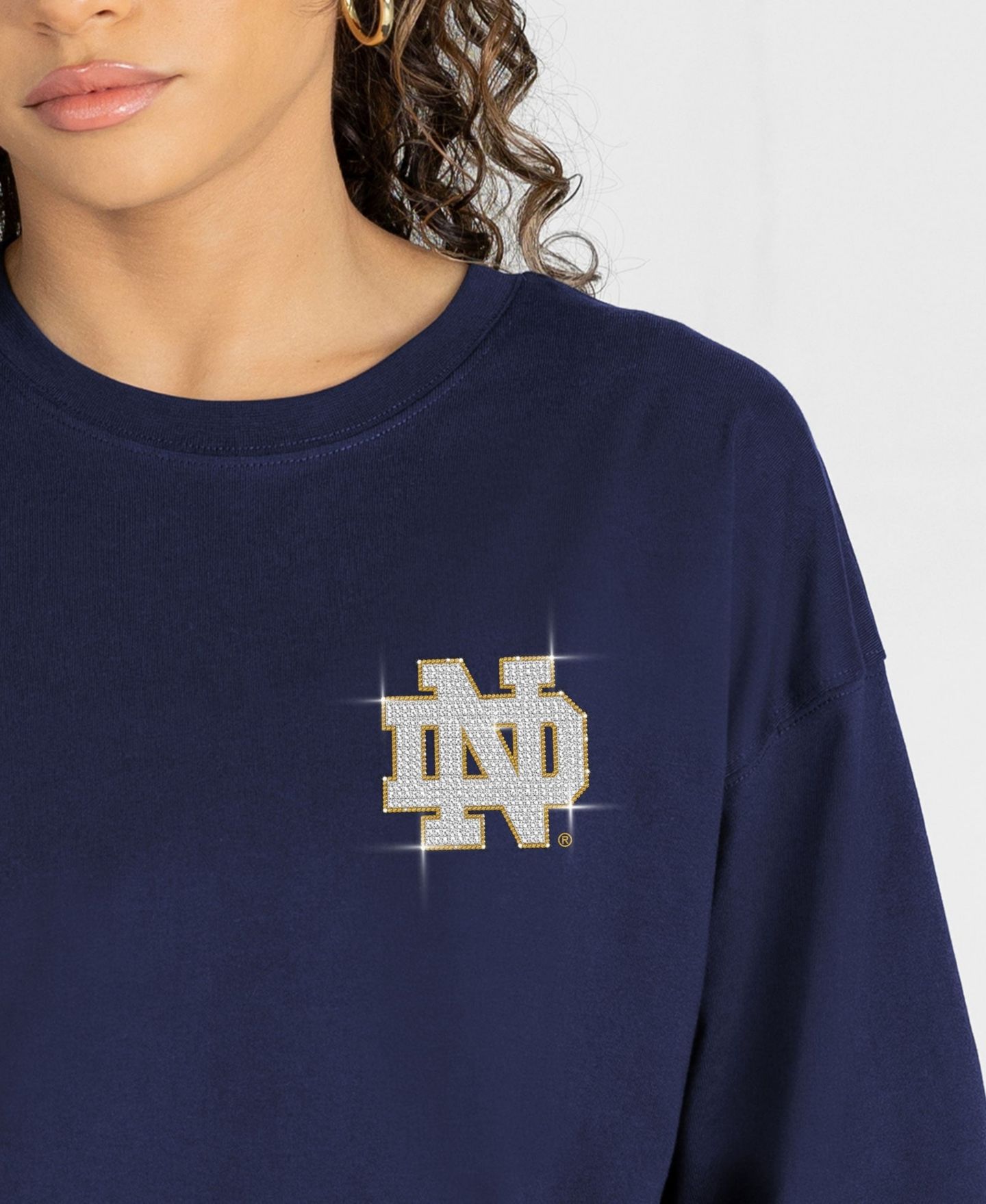 Женская футболка Gameday Couture Navy Notre Dame Fighting Irish Light It Up Rhinestone Long-Sleeve — фото 8