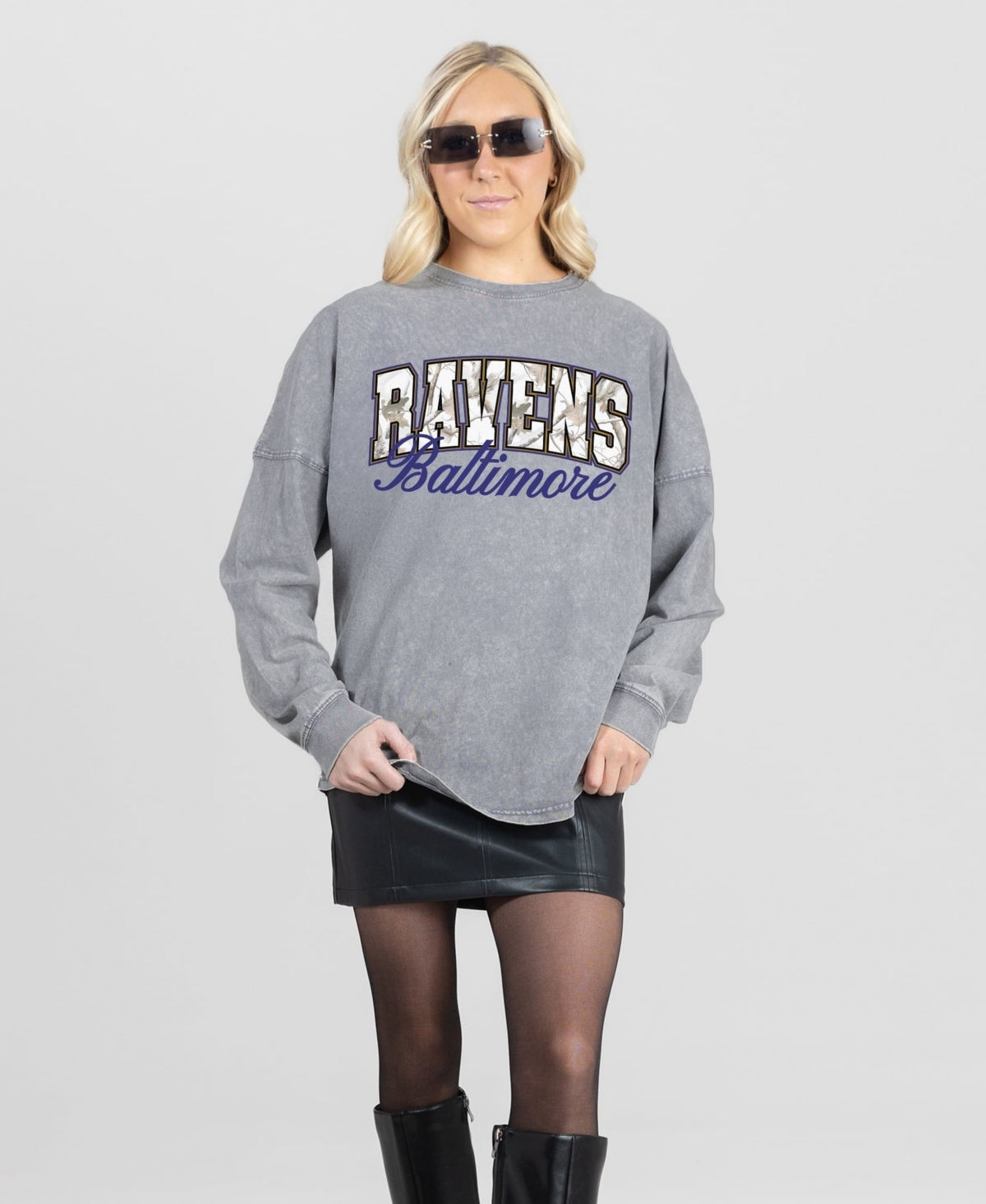 Gameday Couture Women's Gray Baltimore Ravens On The Hunt Oversized Snow Wash Long-Sleeve T-Shirt - Gray