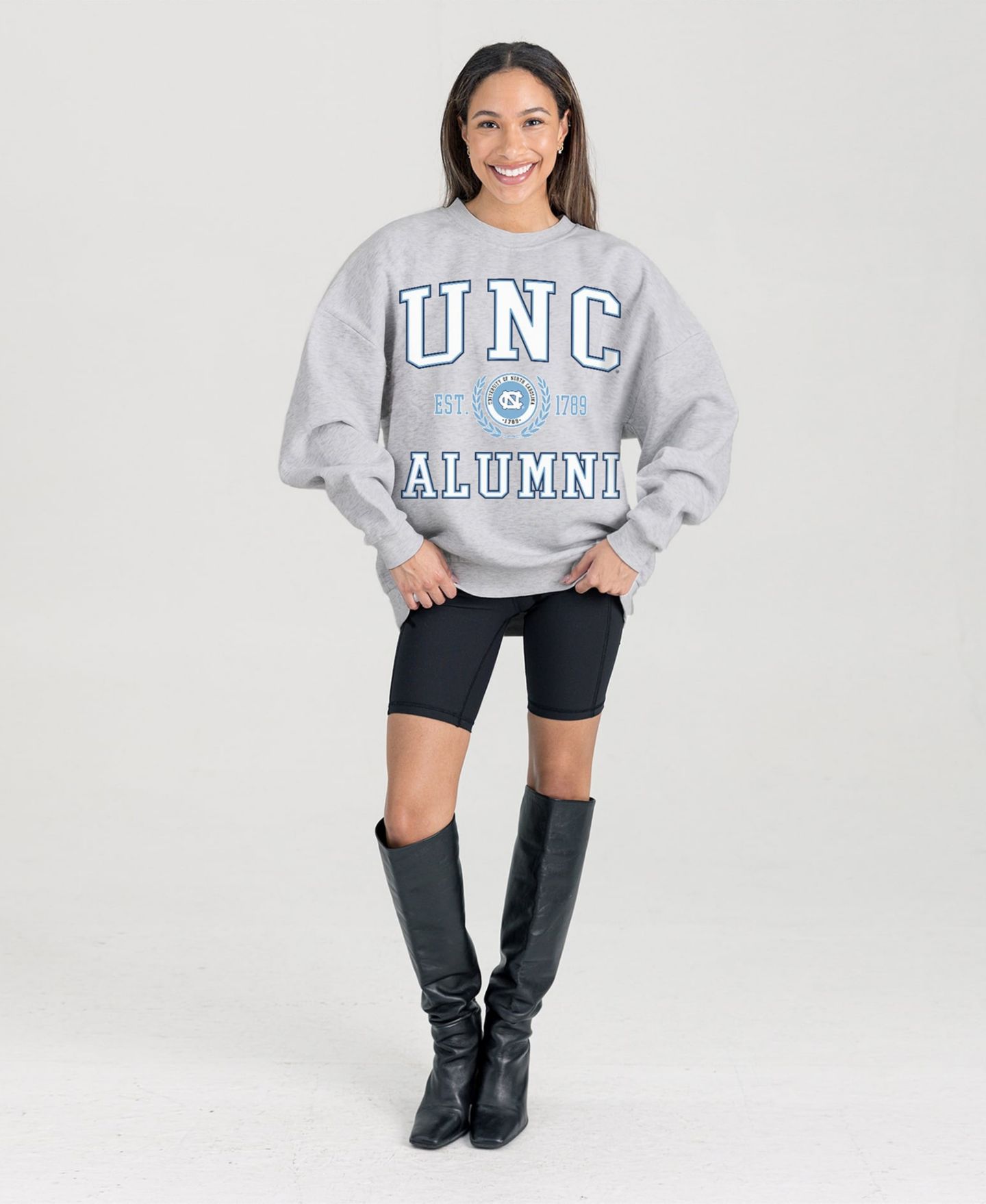 Женские толстовки Gameday Couture Ash North Carolina Tar Heels Degree Unlocked Oversized Premium Fleece — фото 4