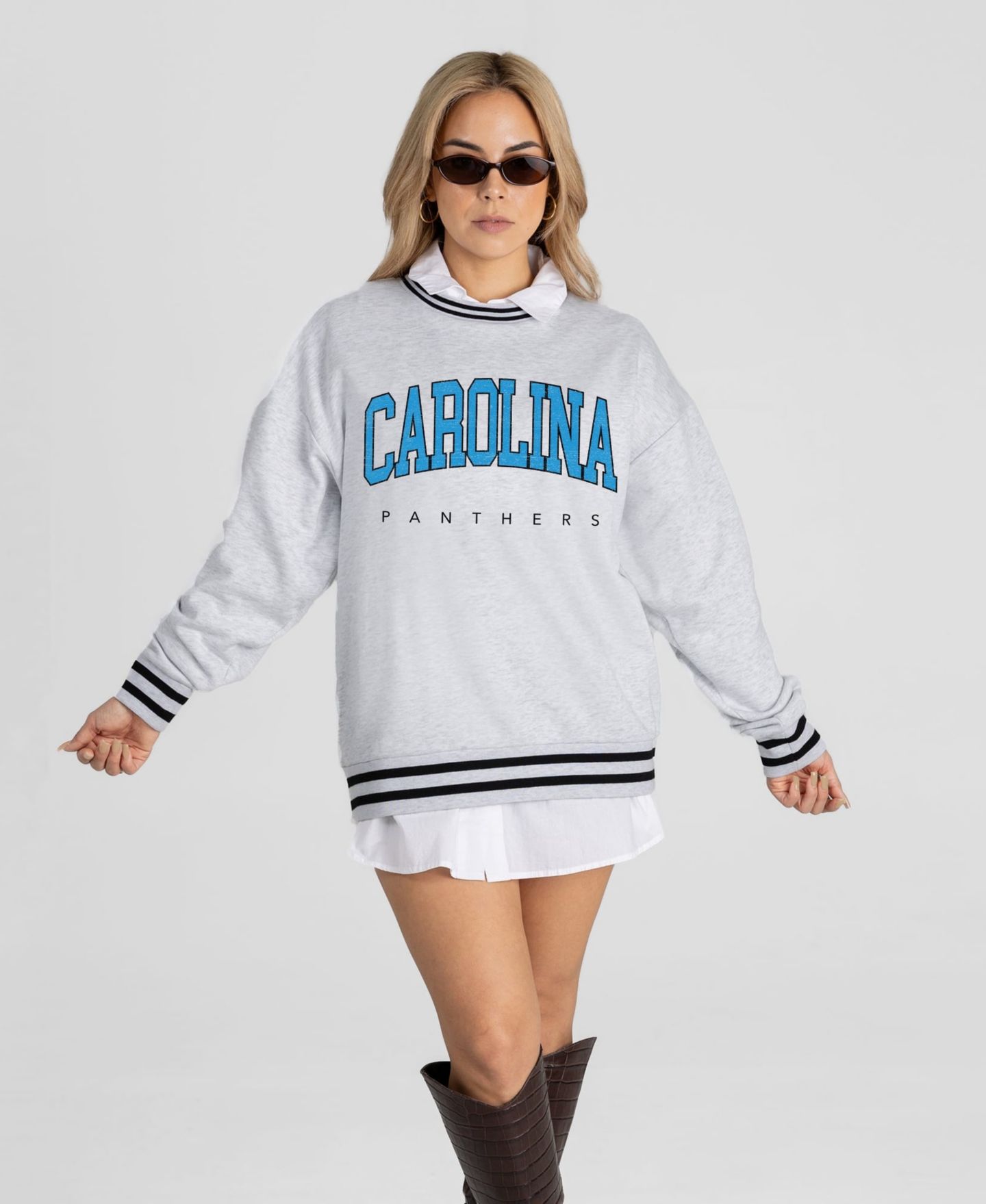 Женская толстовка Gameday Couture Ash Carolina Panthers Oversized Easy Energy Ringer Stripe — фото 4