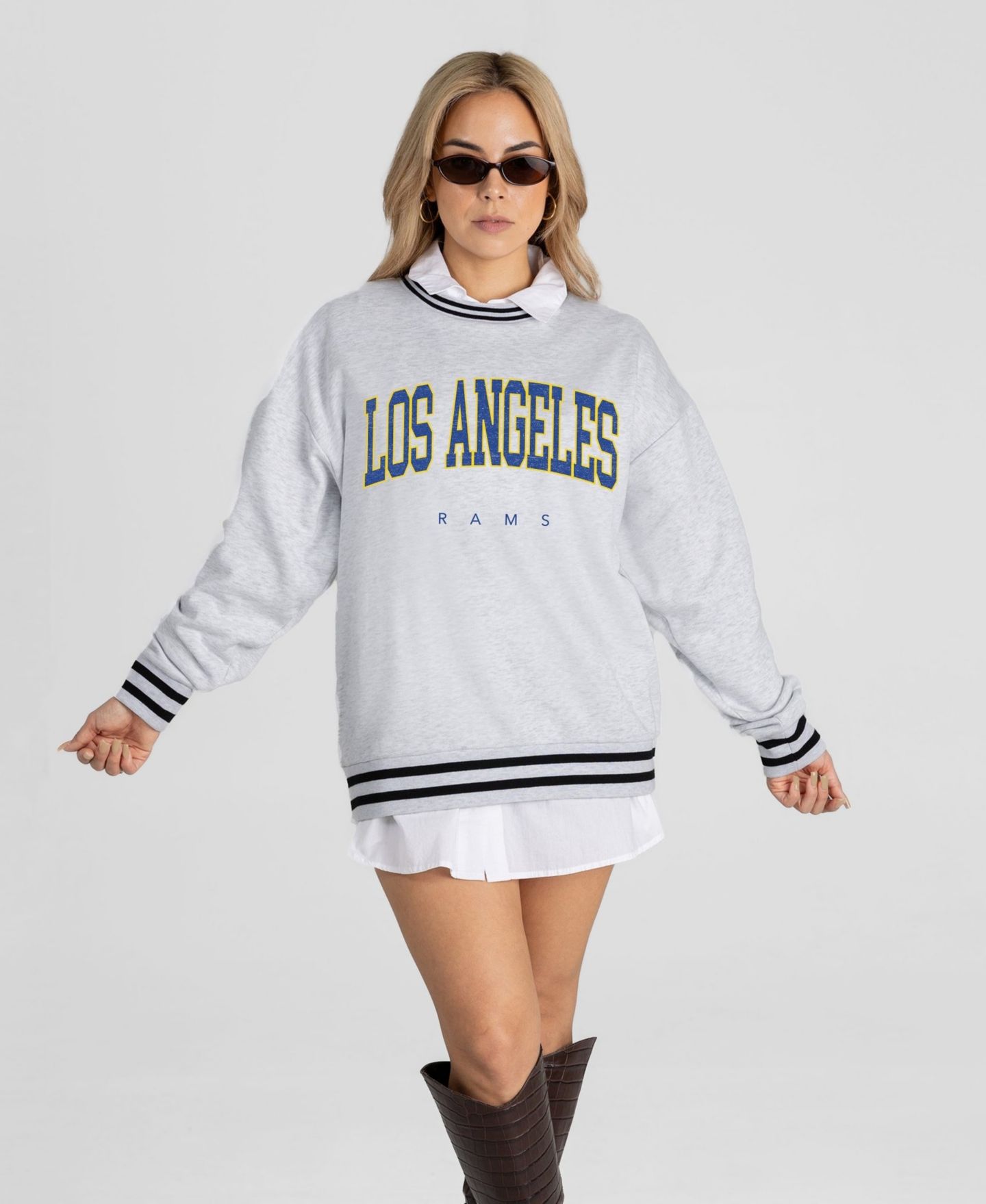 Женская толстовка Gameday Couture Ash Los Angeles Rams Oversized Easy Energy Ringer Stripe — фото 4