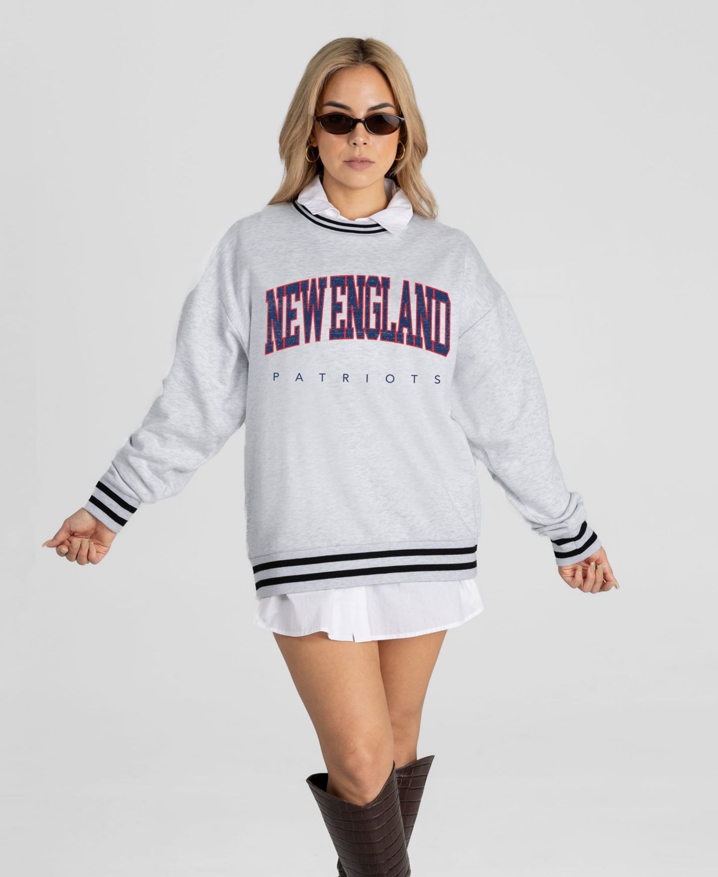 Женская толстовка Gameday Couture Ash New England Patriots Oversized Easy Energy Ringer Stripe — фото 4