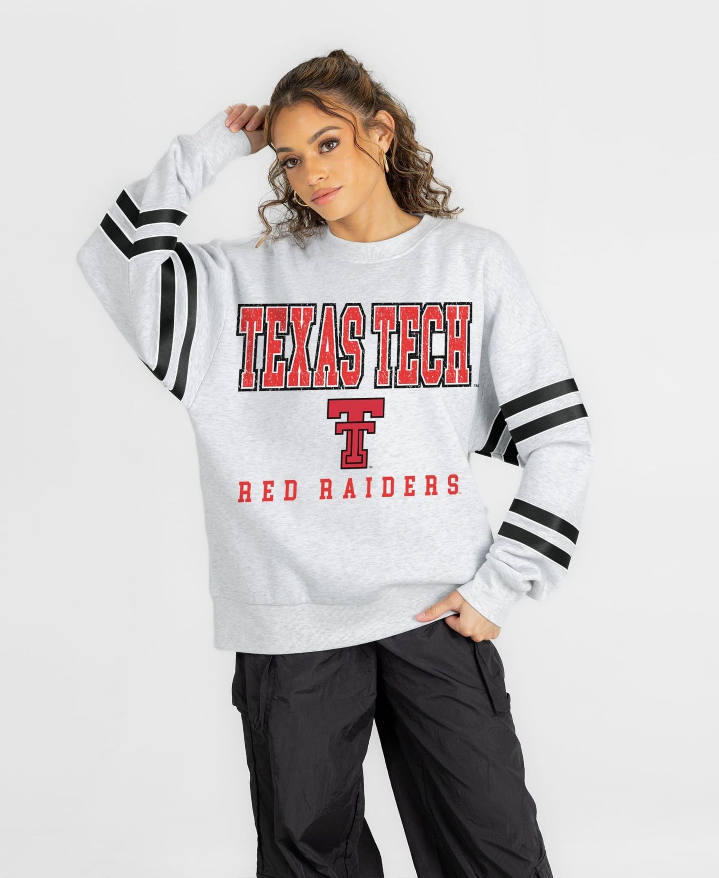 Женская толстовка Gameday Couture Ash Texas Tech Red Raiders Stadium Stripes Oversized Fleece — фото 5