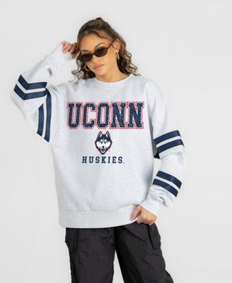 Women's Ash UConn Huskies Stadium Stripes Oversized Fleece Sweatshirt