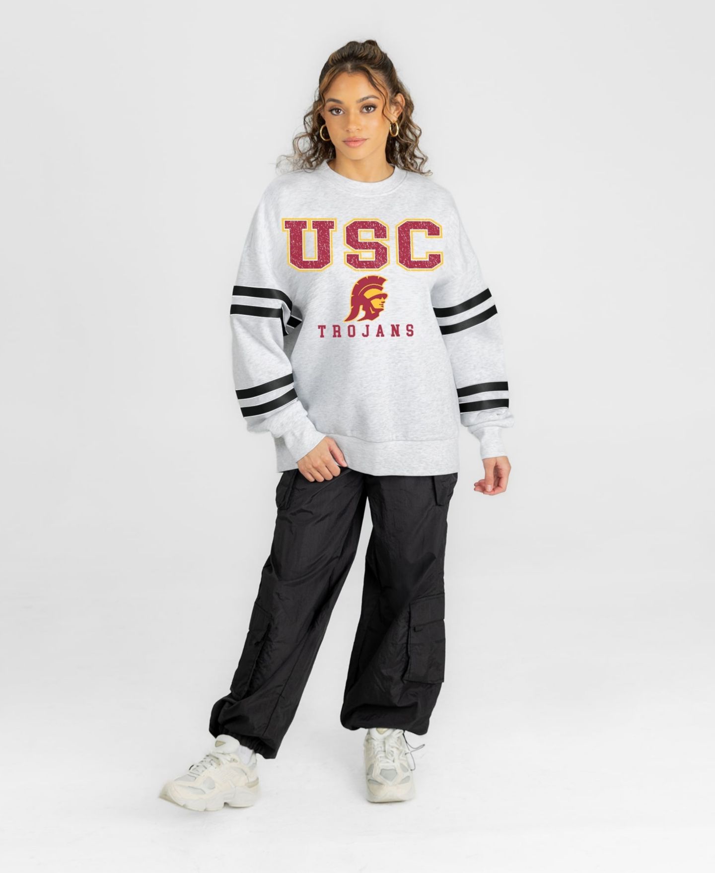 Женская толстовка Gameday Couture Ash USC Trojans Stadium Stripes Oversized Fleece — фото 3