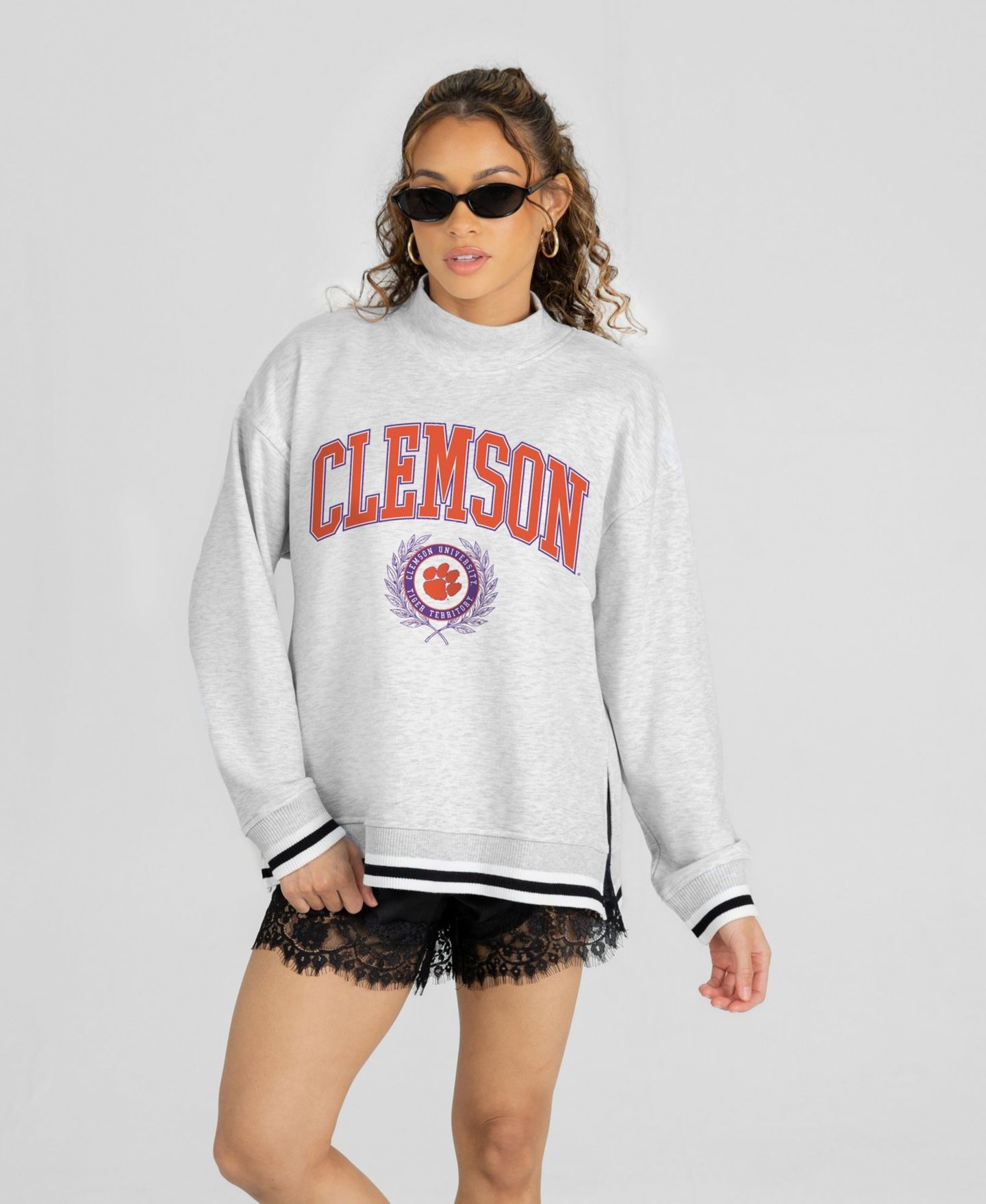 Женская толстовка Gameday Couture Ash Clemson Tigers Rally Point Contrast Stripe Mock Neck — фото 1