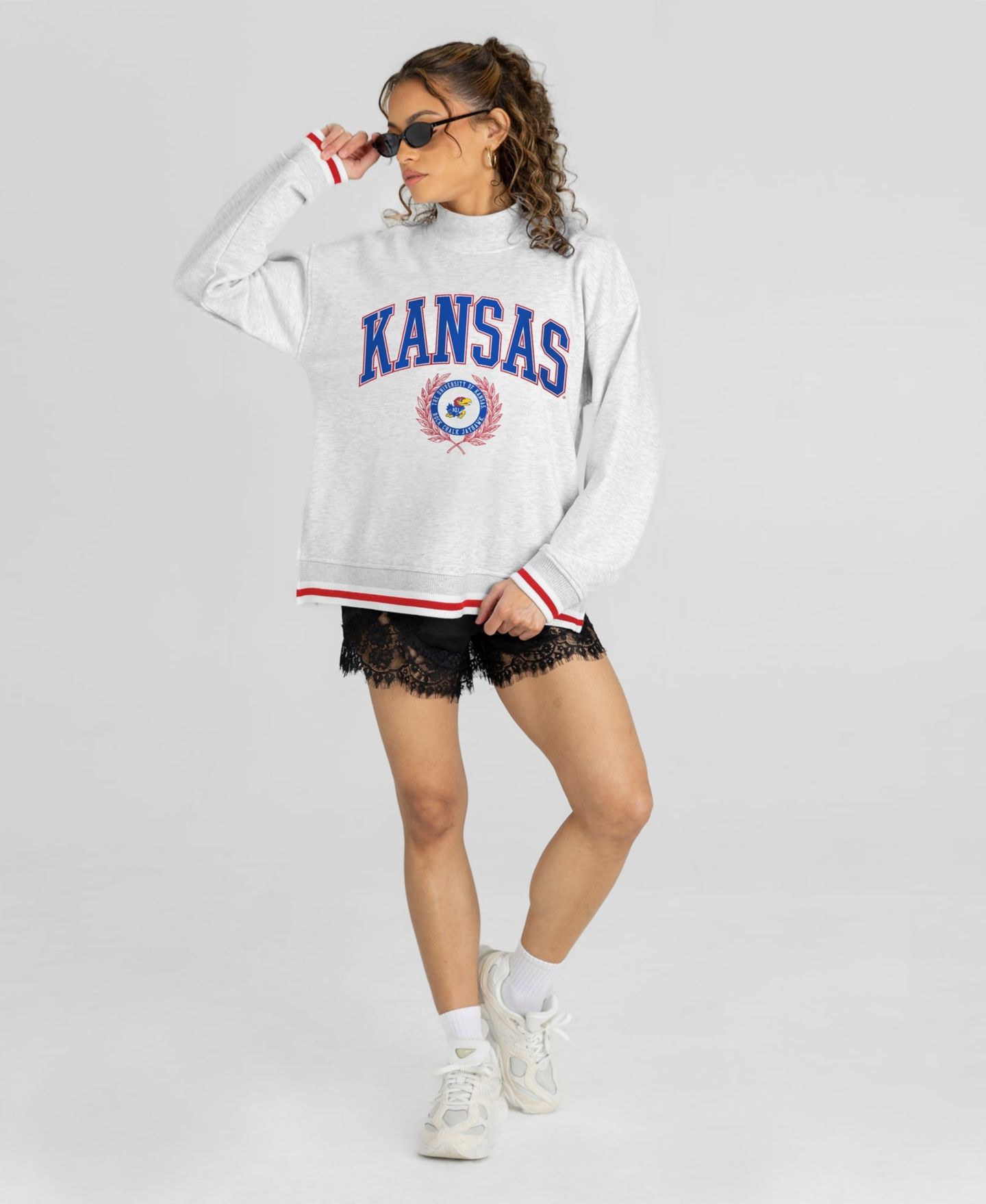 Женская толстовка Gameday Couture Ash Kansas Jayhawks Rally Point Contrast Stripe Mock Neck — фото 3