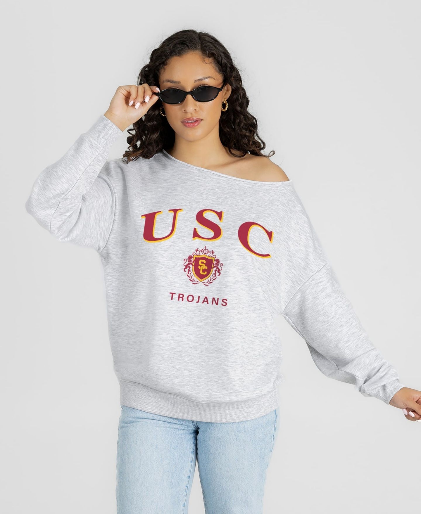 Женская толстовка Gameday Couture Ash USC Trojans Offsides Energy Off-Shoulder — фото 1