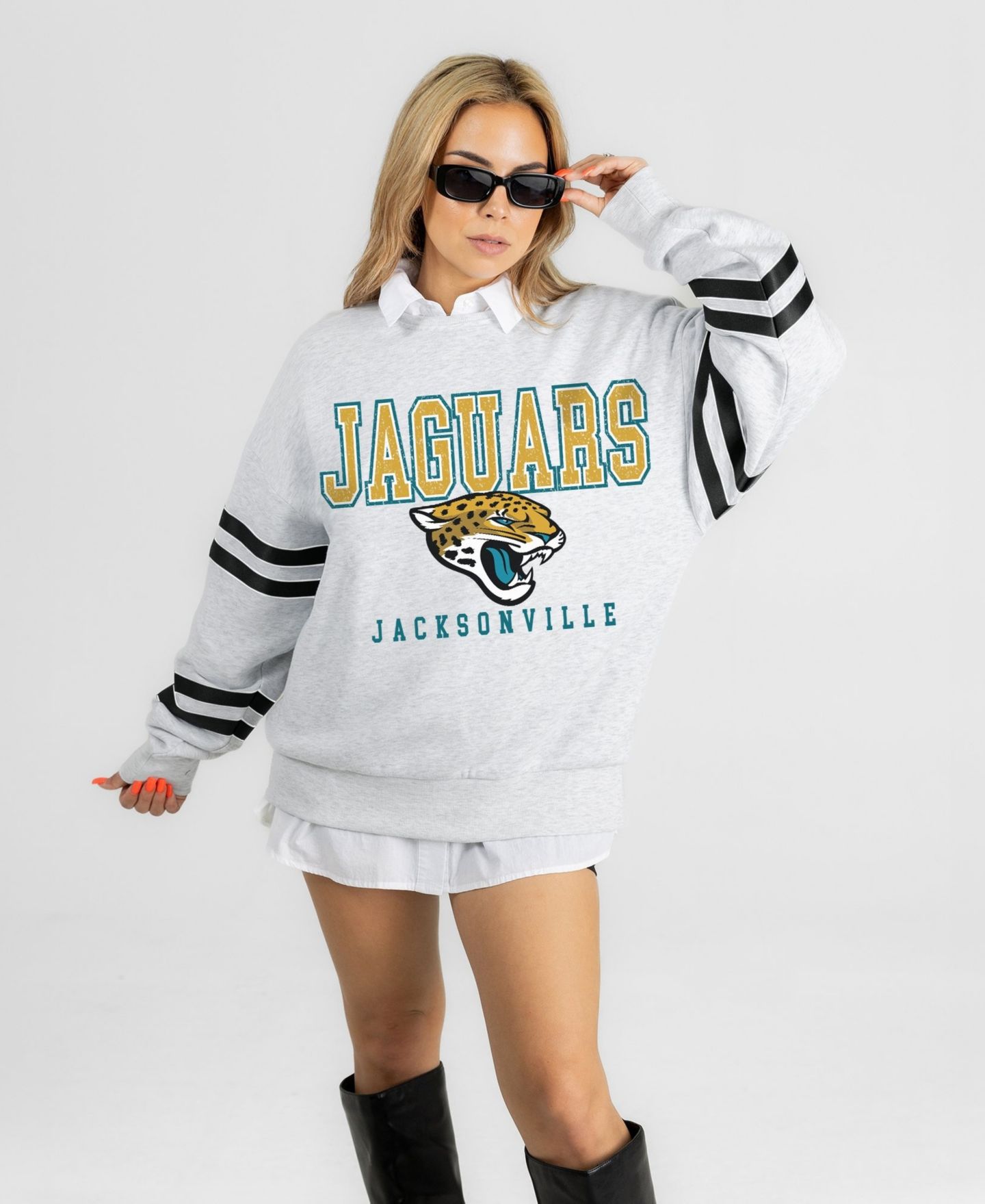 Женская толстовка Gameday Couture Ash Jacksonville Jaguars Stadium Stripes Oversized Fleece — фото 4