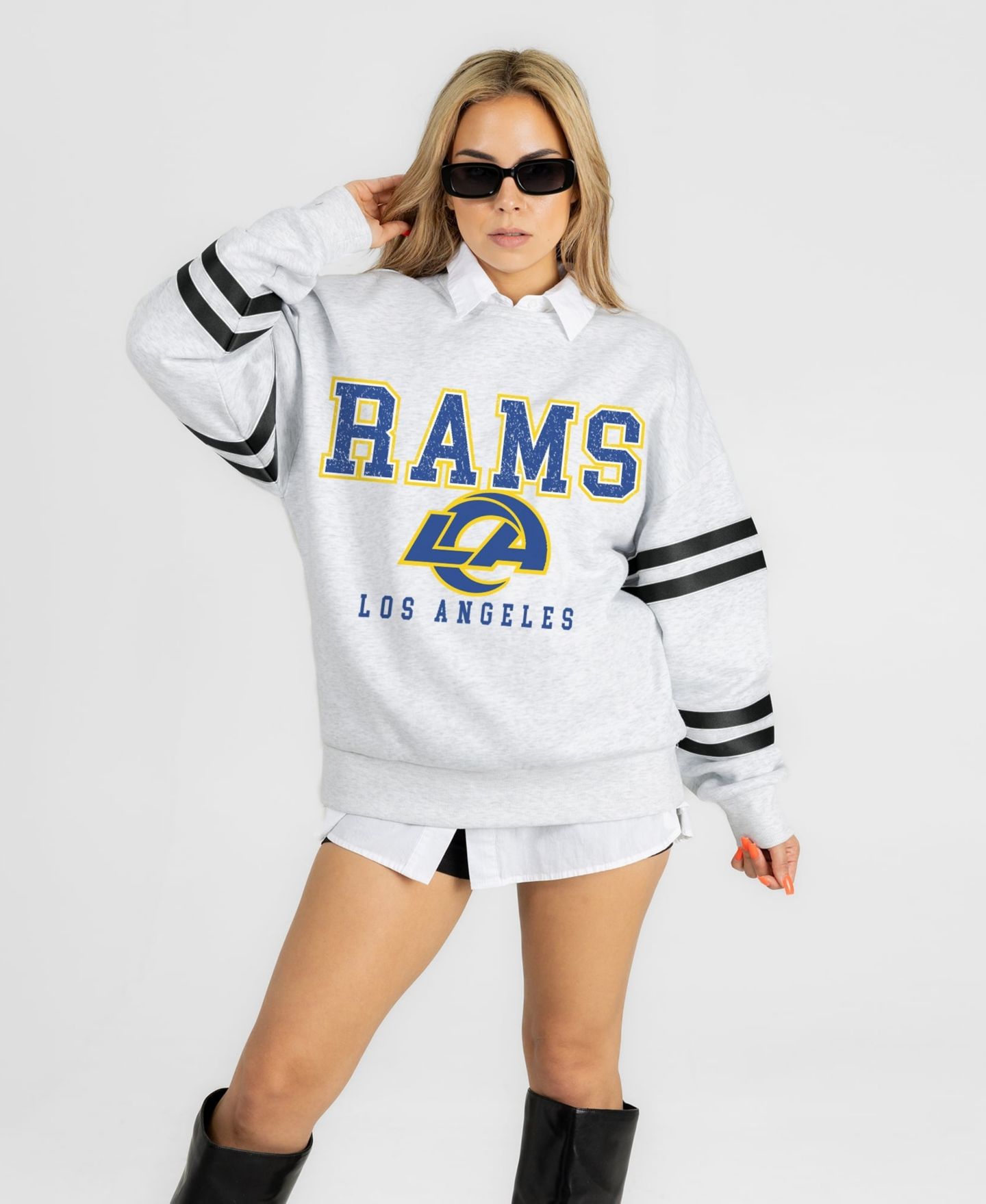 Женская толстовка Gameday Couture Ash Los Angeles Rams Stadium Stripes Oversized Fleece — фото 1