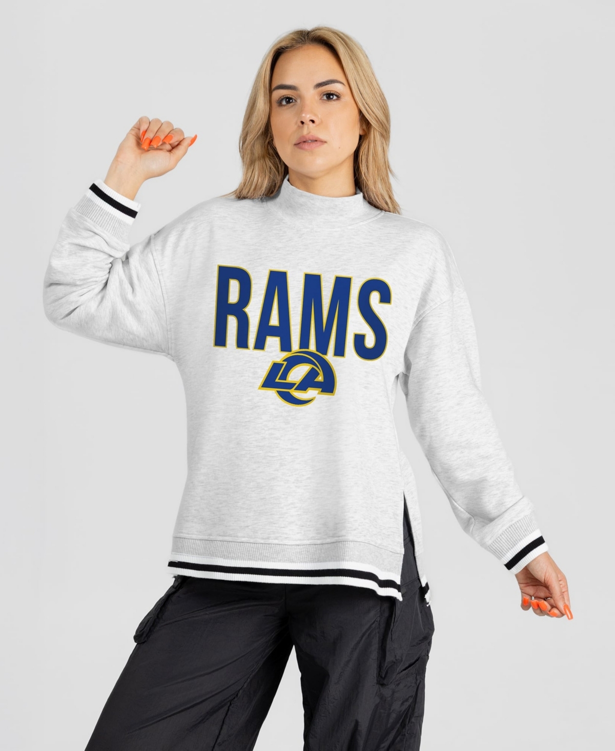 Gameday Couture Women's Ash Los Angeles Rams Rally Point Contrast Stripe Mock Neck Sweatshirt - Ash