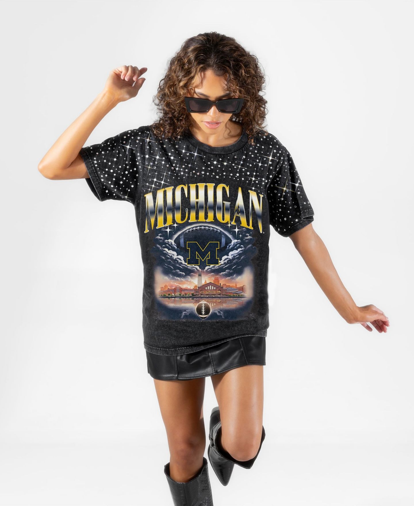 Женская футболка Gameday Couture Black Michigan Wolverines Dream Big Washed Micro Rhinestone — фото 4
