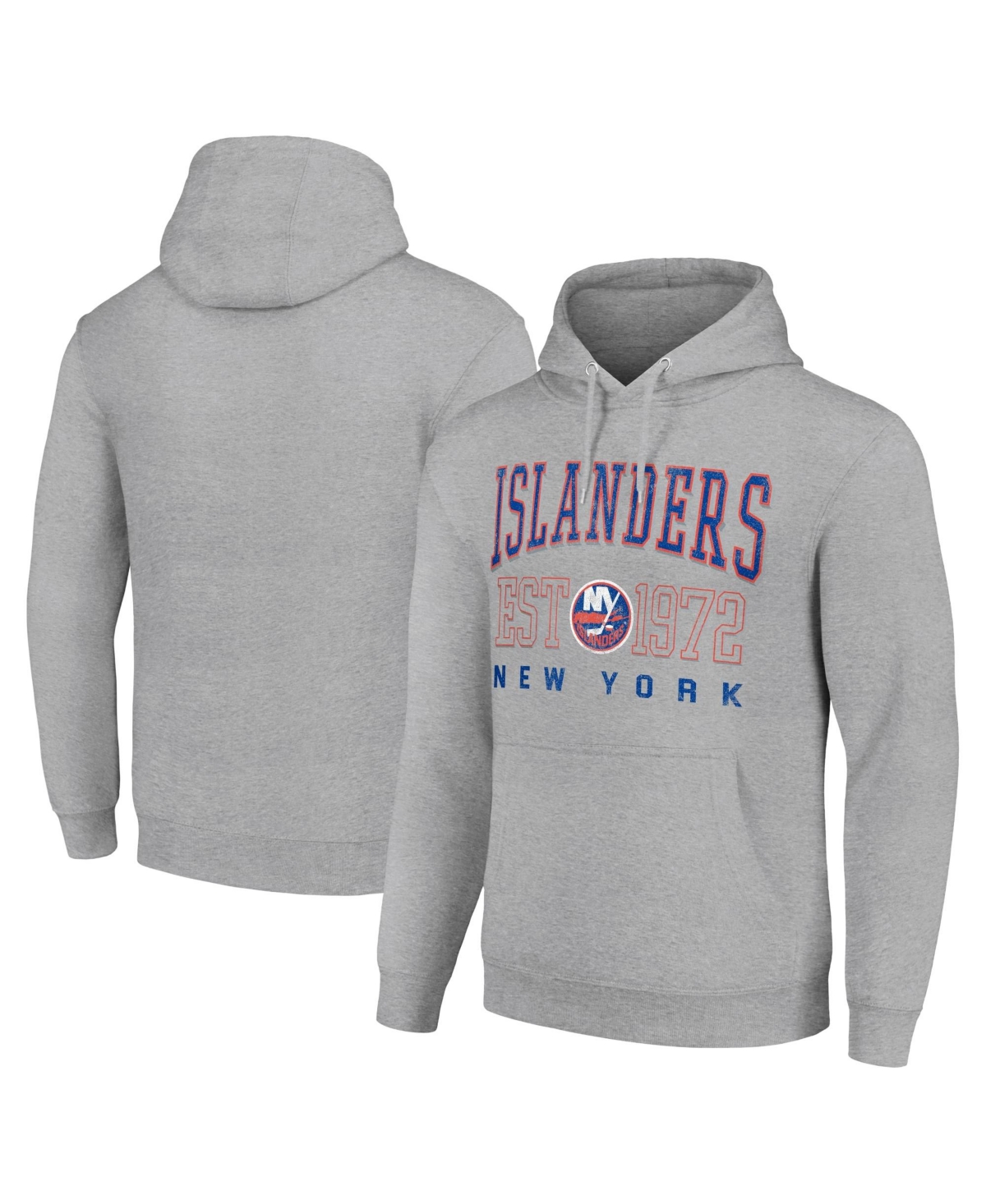 Starter Men's Heather Gray New York Islanders Retro Graphic Pullover Hoodie - Heather Gray