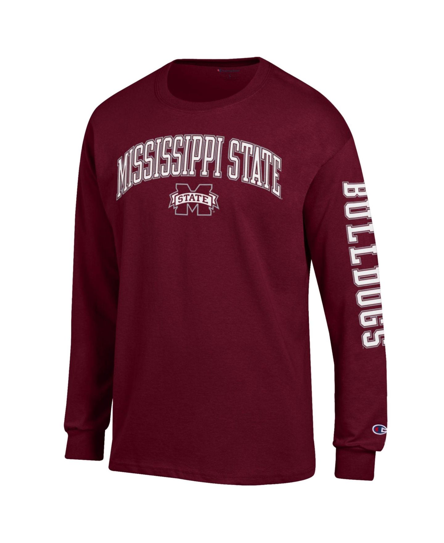 Мужская футболка Champion Maroon Mississippi State Bulldogs Arch Over Logo 2-Hit Long-Sleeve — фото 2