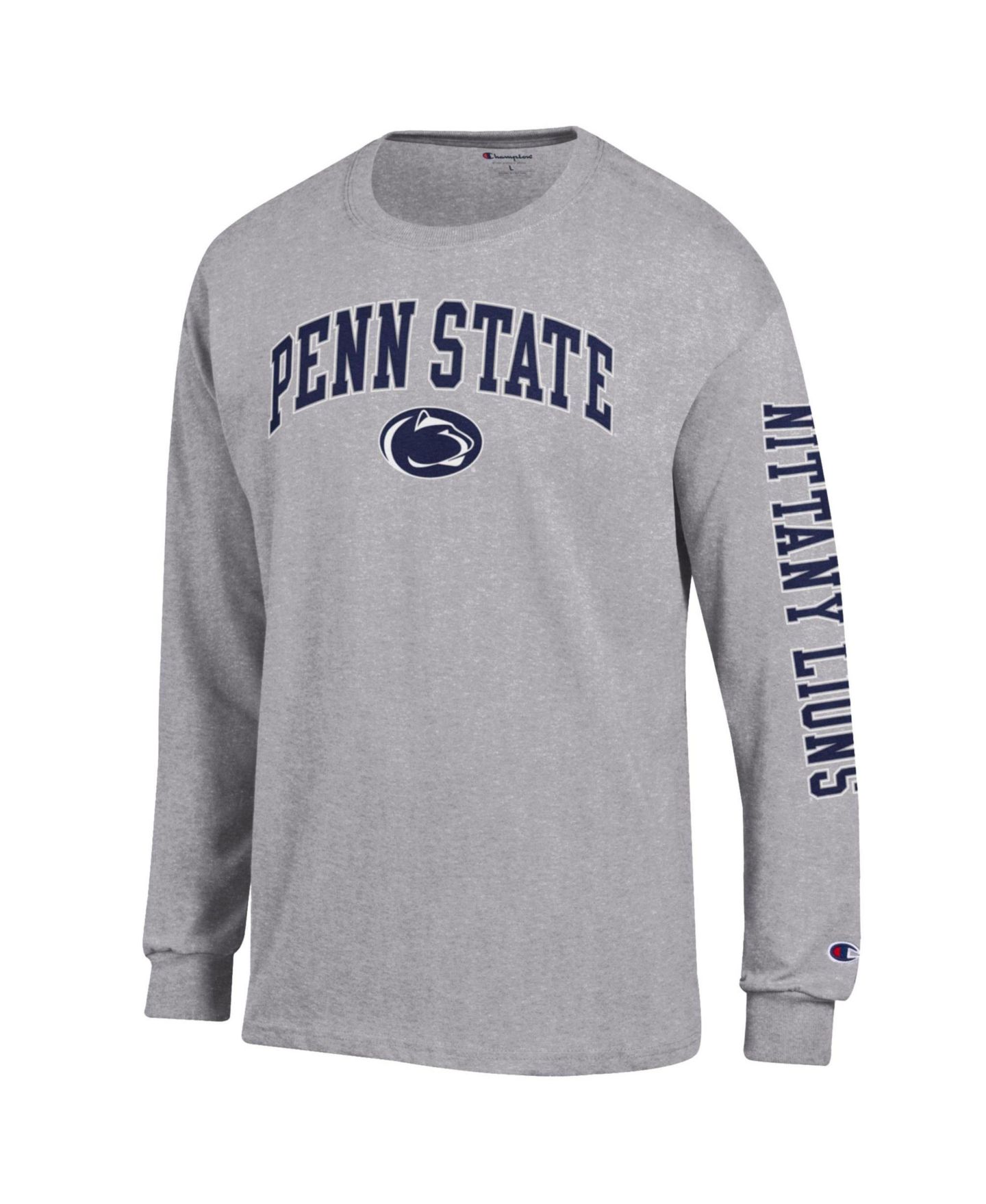 Мужская футболка Champion Heather Gray Penn State Nittany Lions Arch Over Logo 2-Hit Long-Sleeve — фото 2
