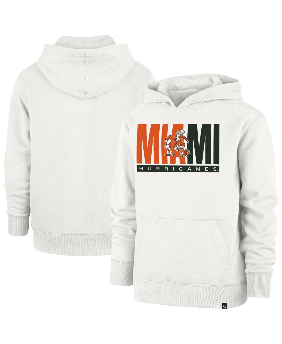 '47 Brand Big Boys' and Girls' Cream Miami Hurricanes Block Text Pullover Hoodie - Cream