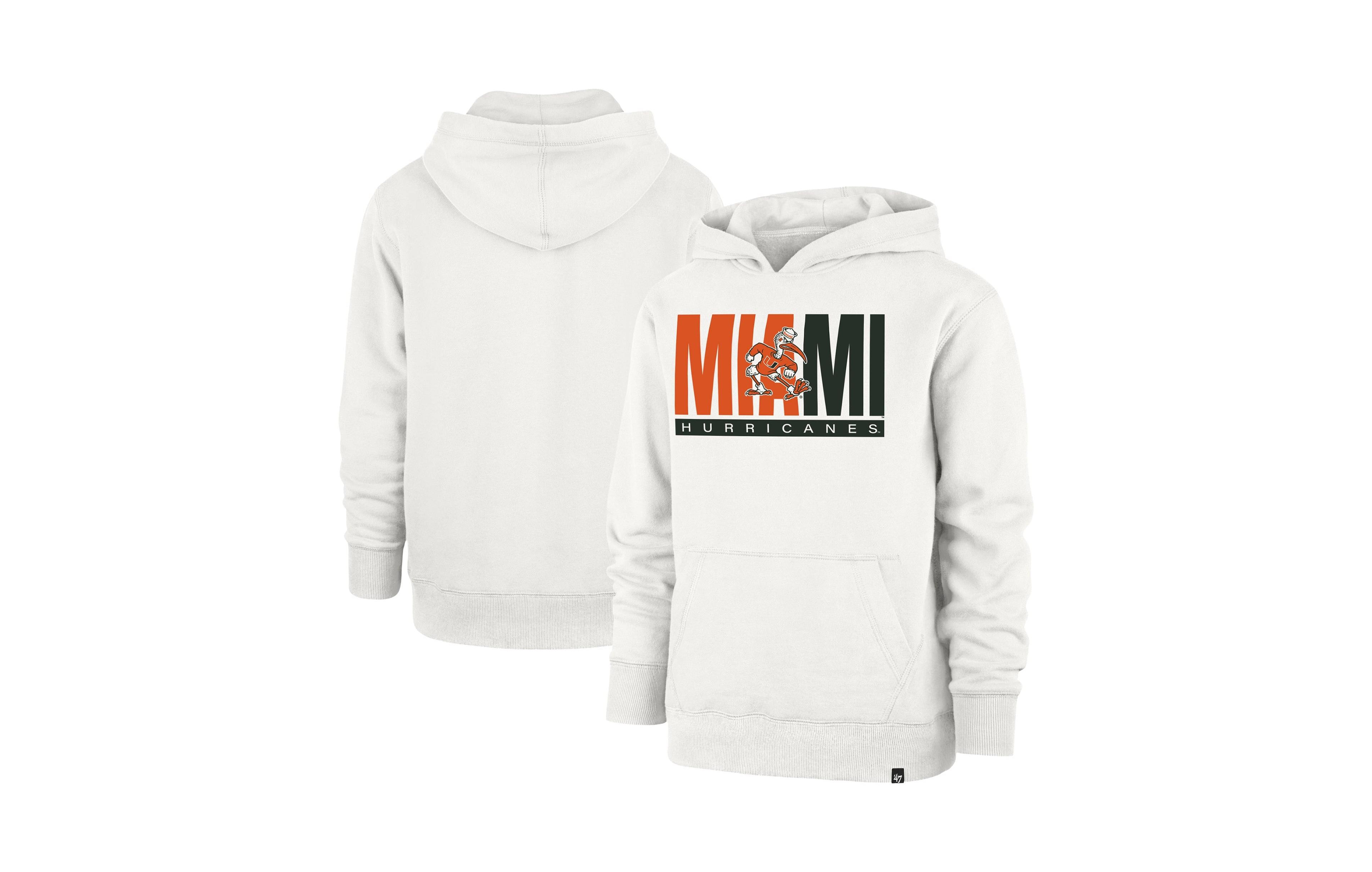 '47 Brand Big Boys' and Girls' Cream Miami Hurricanes Block Text Pullover Hoodie