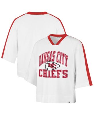 Women's White Kansas City Chiefs Big Overarch Drop Needle Raglan V-Neck T-Shirt