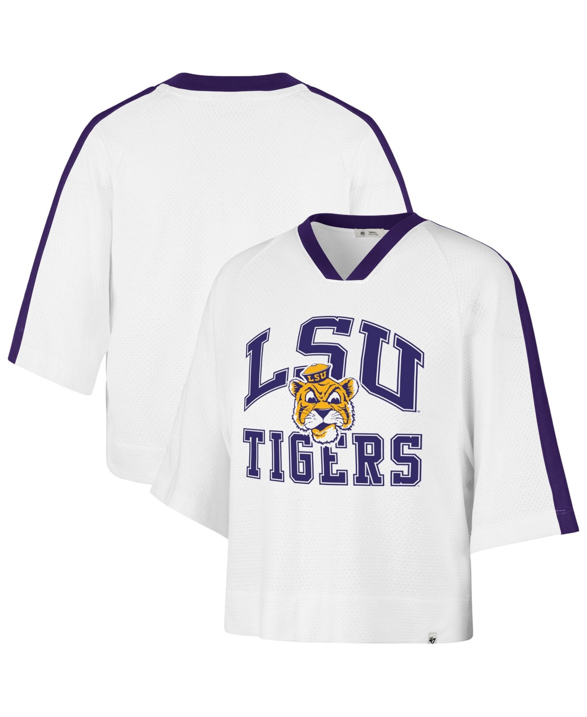 '47 Brand Women's White Lsu Tigers Big Overarch Drop Needle Raglan V-Neck T-Shirt - White