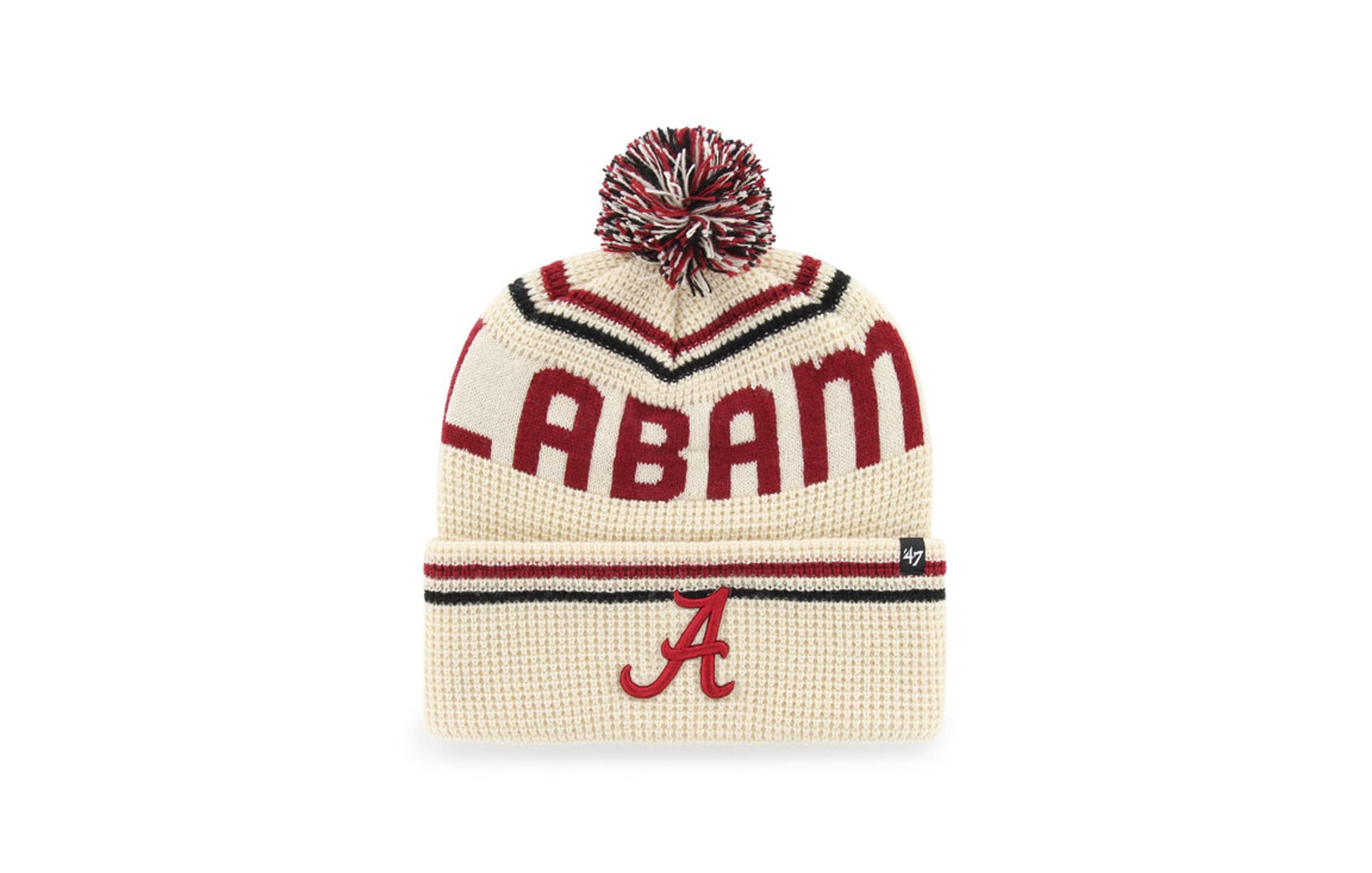 '47 Brand Men's and Women's Cream Alabama Crimson Tide Quattrle Waffle Cuffed Knit Pom Hat