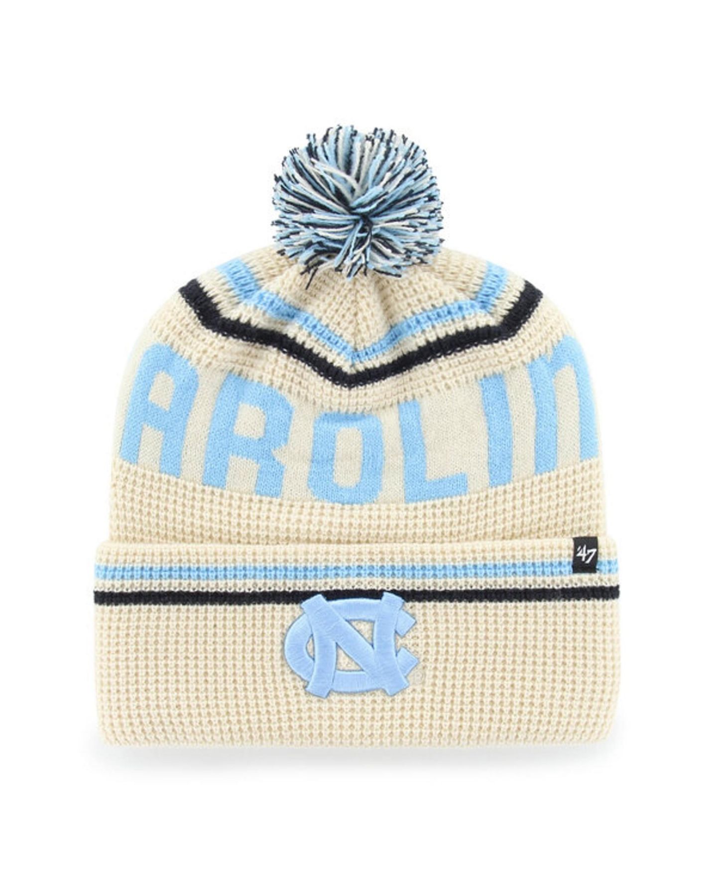 Головные уборы '47 Brand Cream North Carolina Tar Heels Quattrle Waffle Cuffed Knit Pom Hat — фото 1