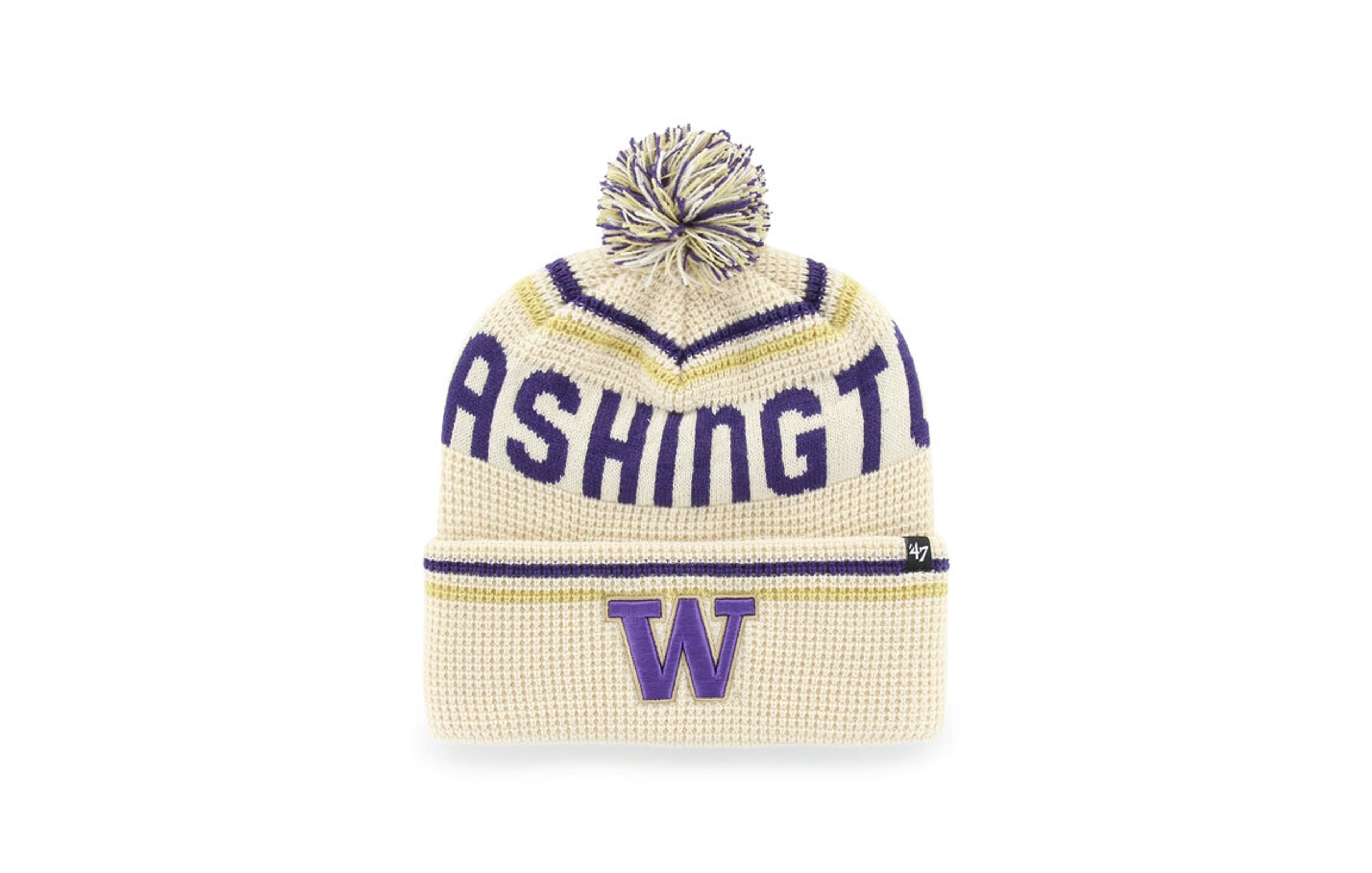 '47 Brand Men's and Women's Cream Washington Huskies Quattrle Waffle Cuffed Knit Pom Hat
