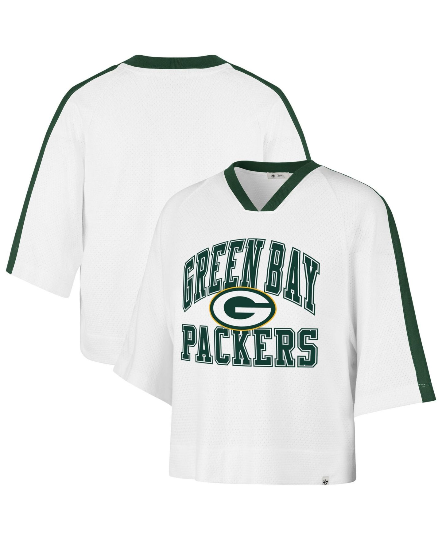 Женская футболка '47 Brand White Green Bay Packers Big Overarch Drop Needle Raglan V-Neck — фото 1