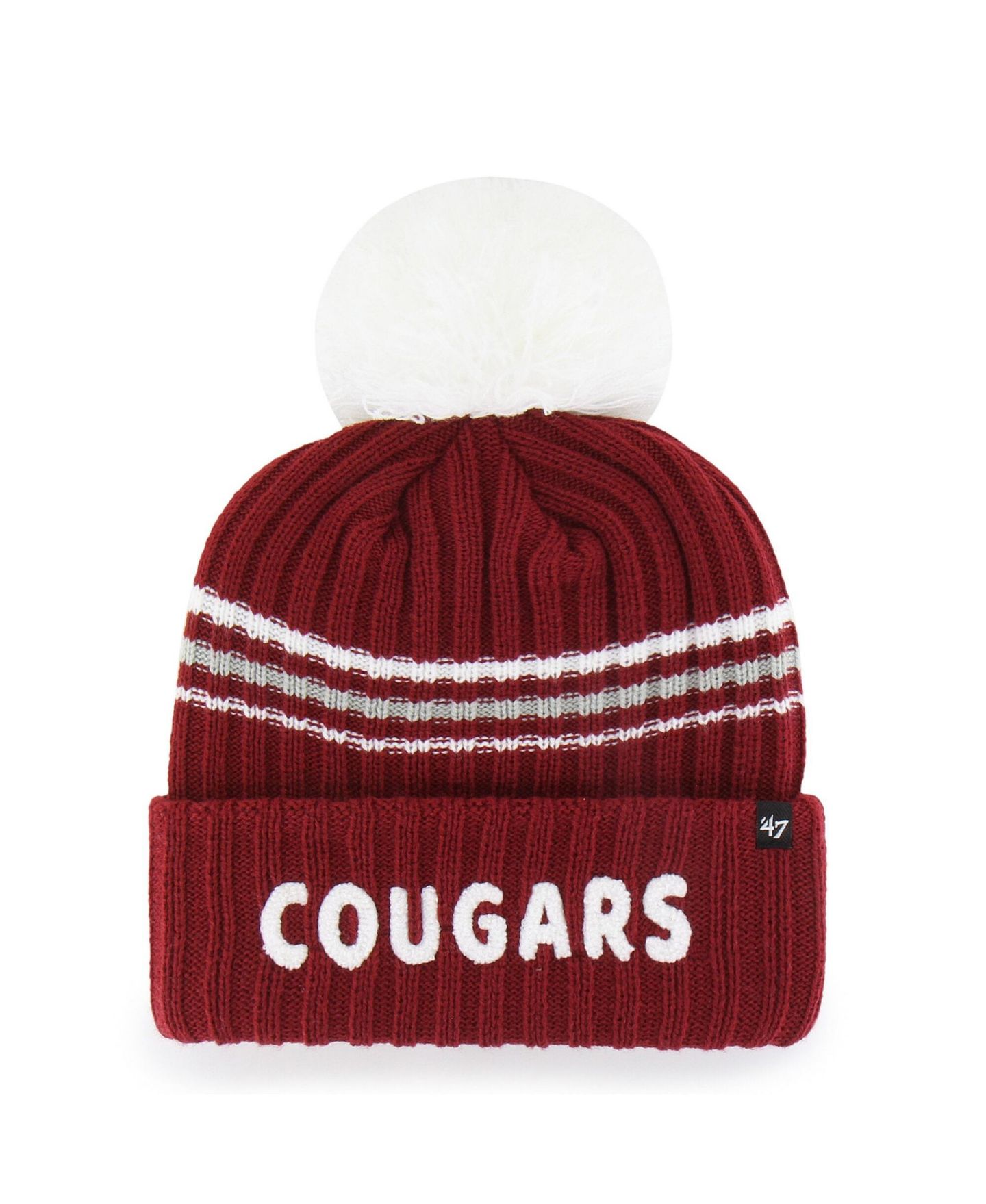Женская шапка '47 Brand Crimson Washington State Cougars Seasonal Fuzzy Script Big Pom Knit Hat — фото 1