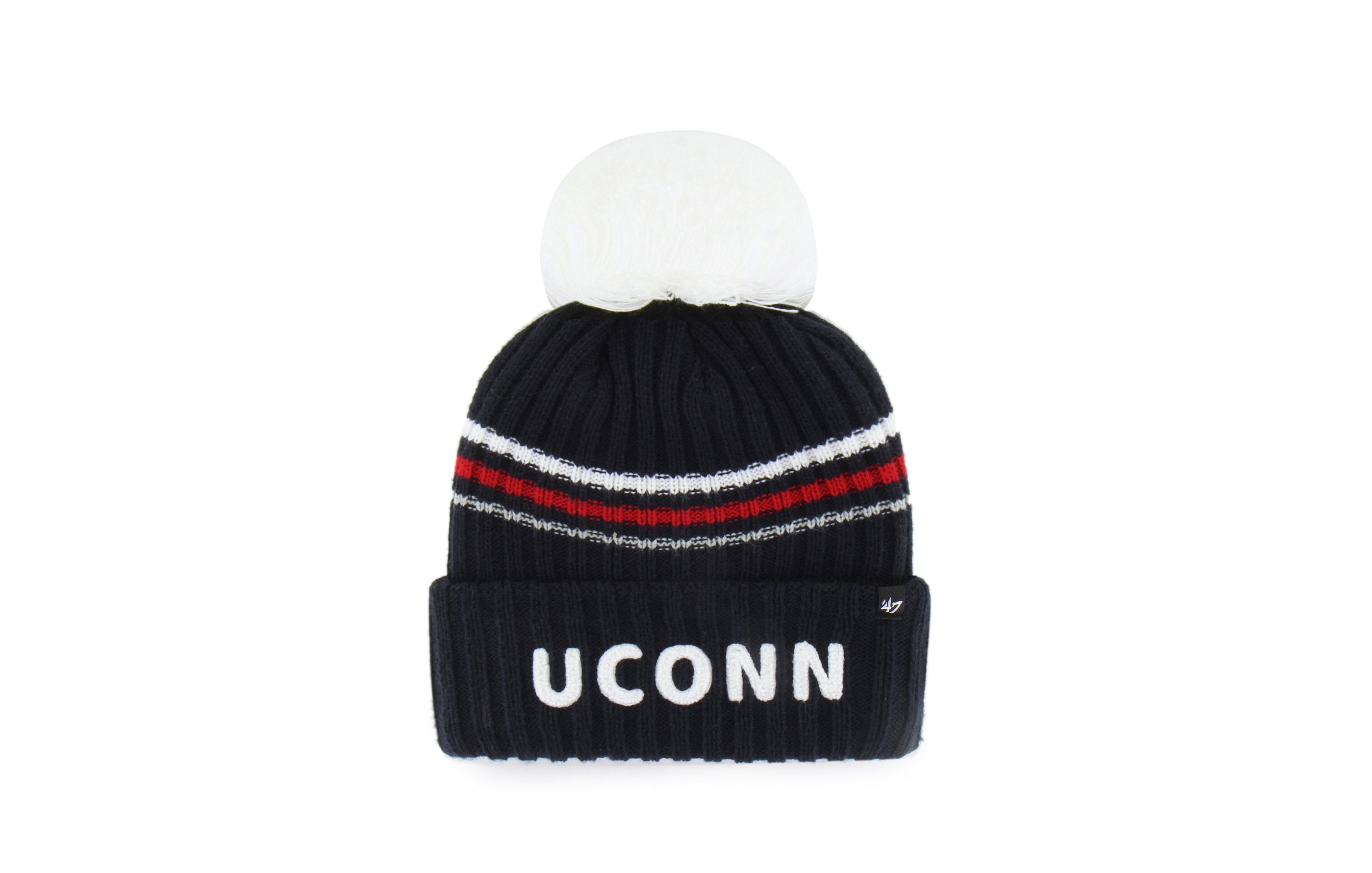 '47 Brand Women's Navy UConn Huskies Seasonal Fuzzy Script Big Pom Knit Hat