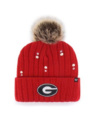 Women's Red Georgia Bulldogs Imitation Pearl Faux Fur Knit Pom Hat