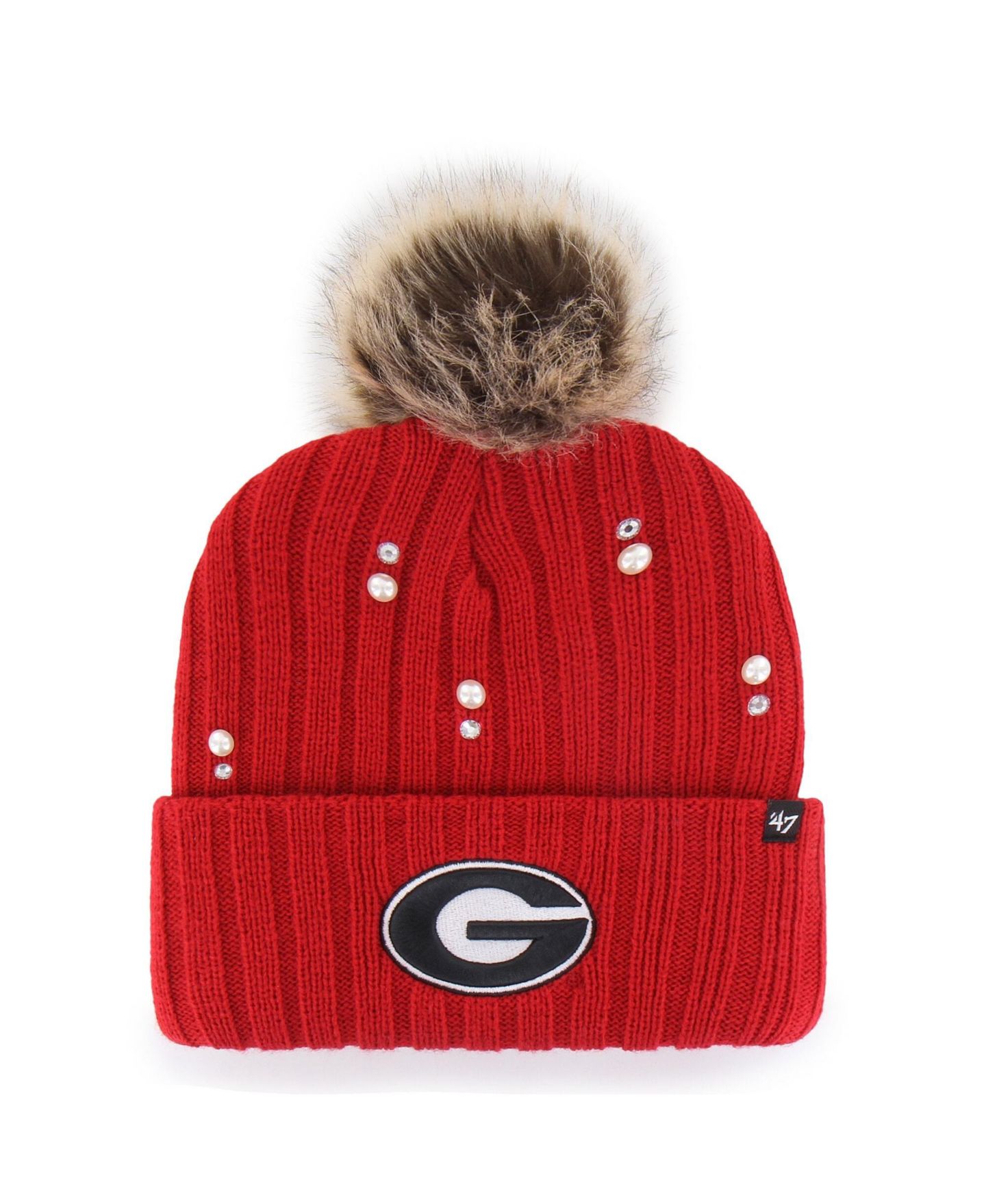 Женский головной убор '47 Brand Red Georgia Bulldogs Imitation Pearl Faux Fur Knit Pom Hat — фото 1