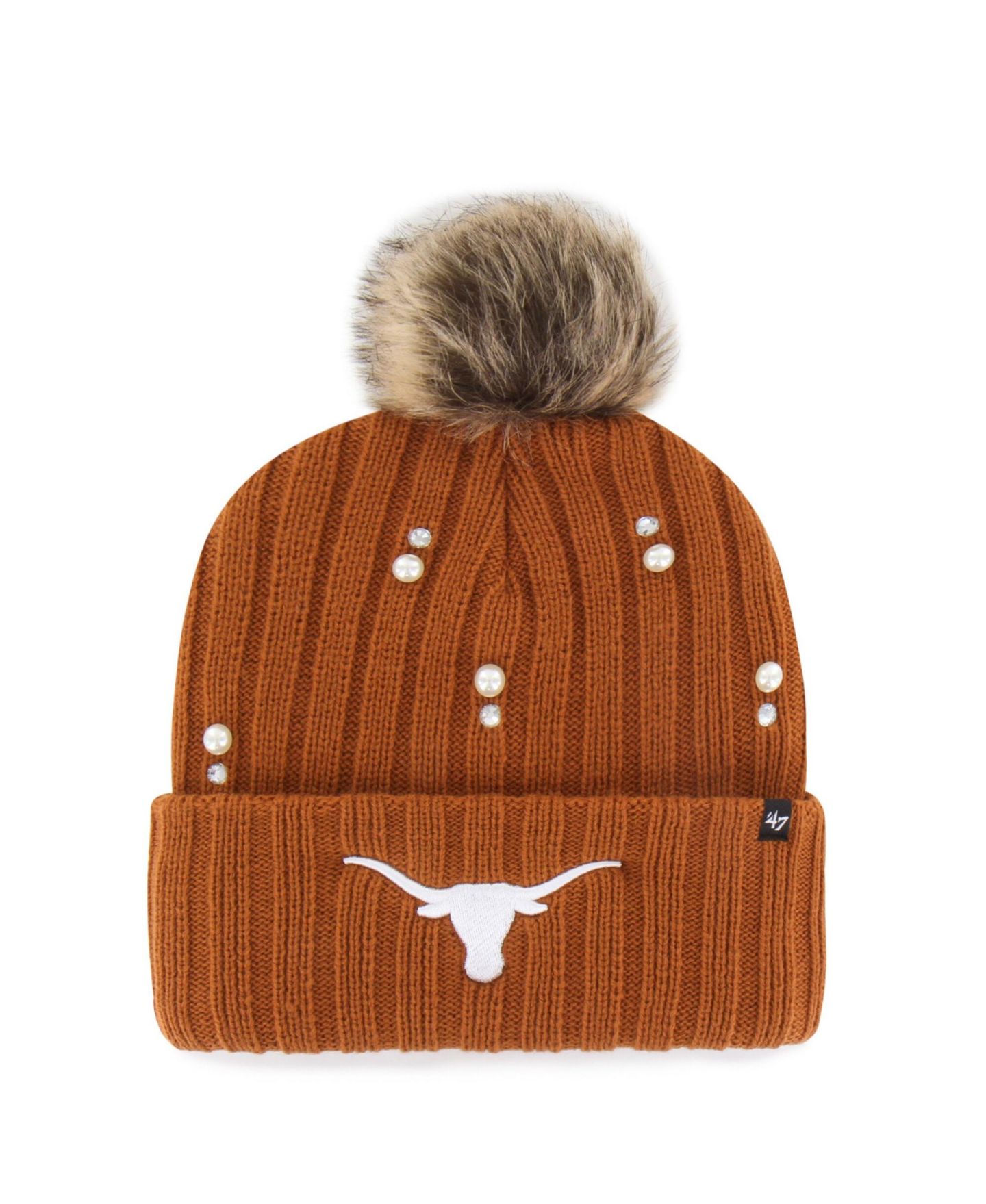 Женский головной убор '47 Brand Texas Orange Texas Longhorns Imitation Pearl Faux Fur Knit Pom Hat — фото 1