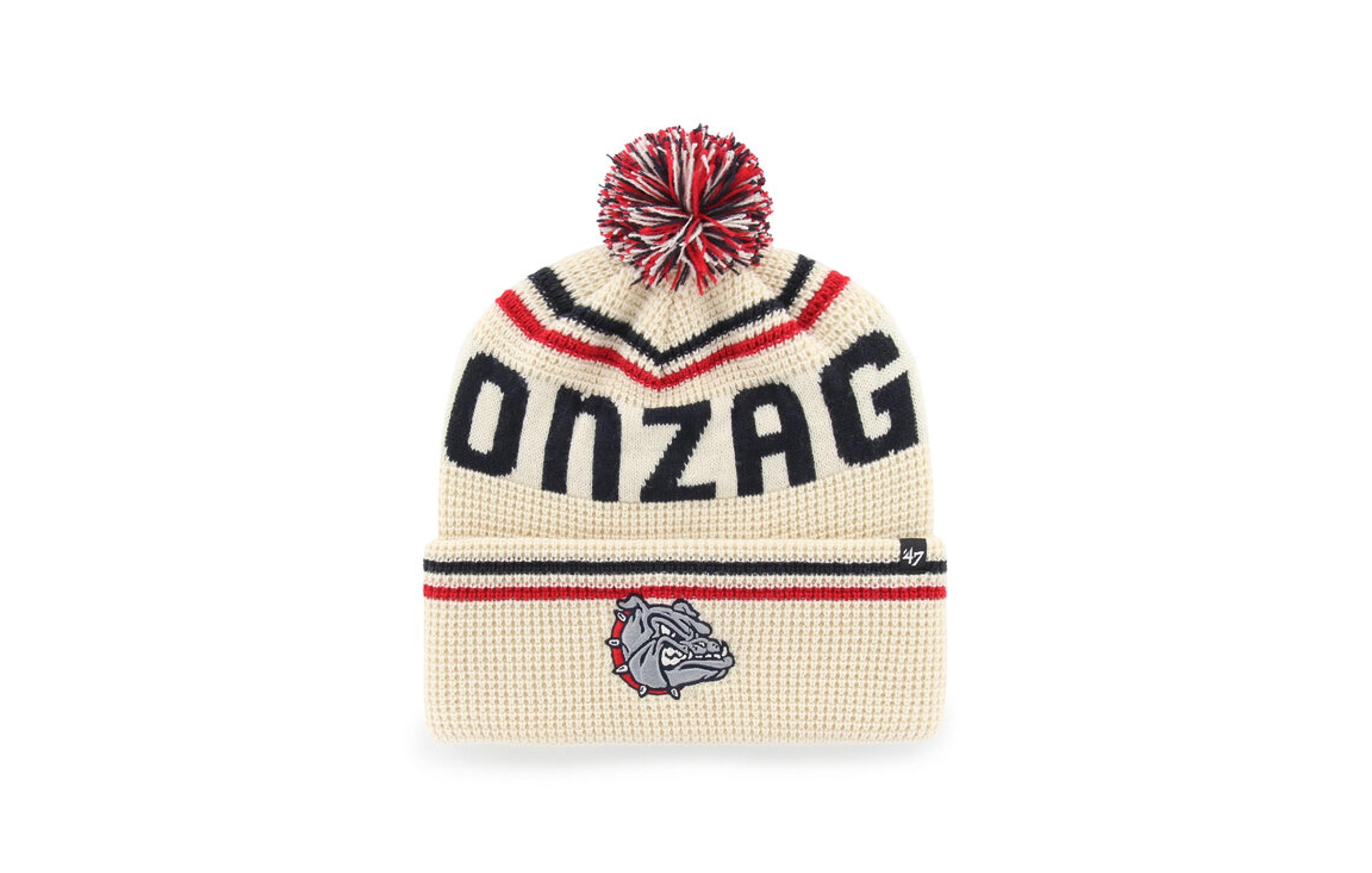 '47 Brand Men's and Women's Cream Gonzaga Bulldogs Quattrle Waffle Cuffed Knit Pom Hat