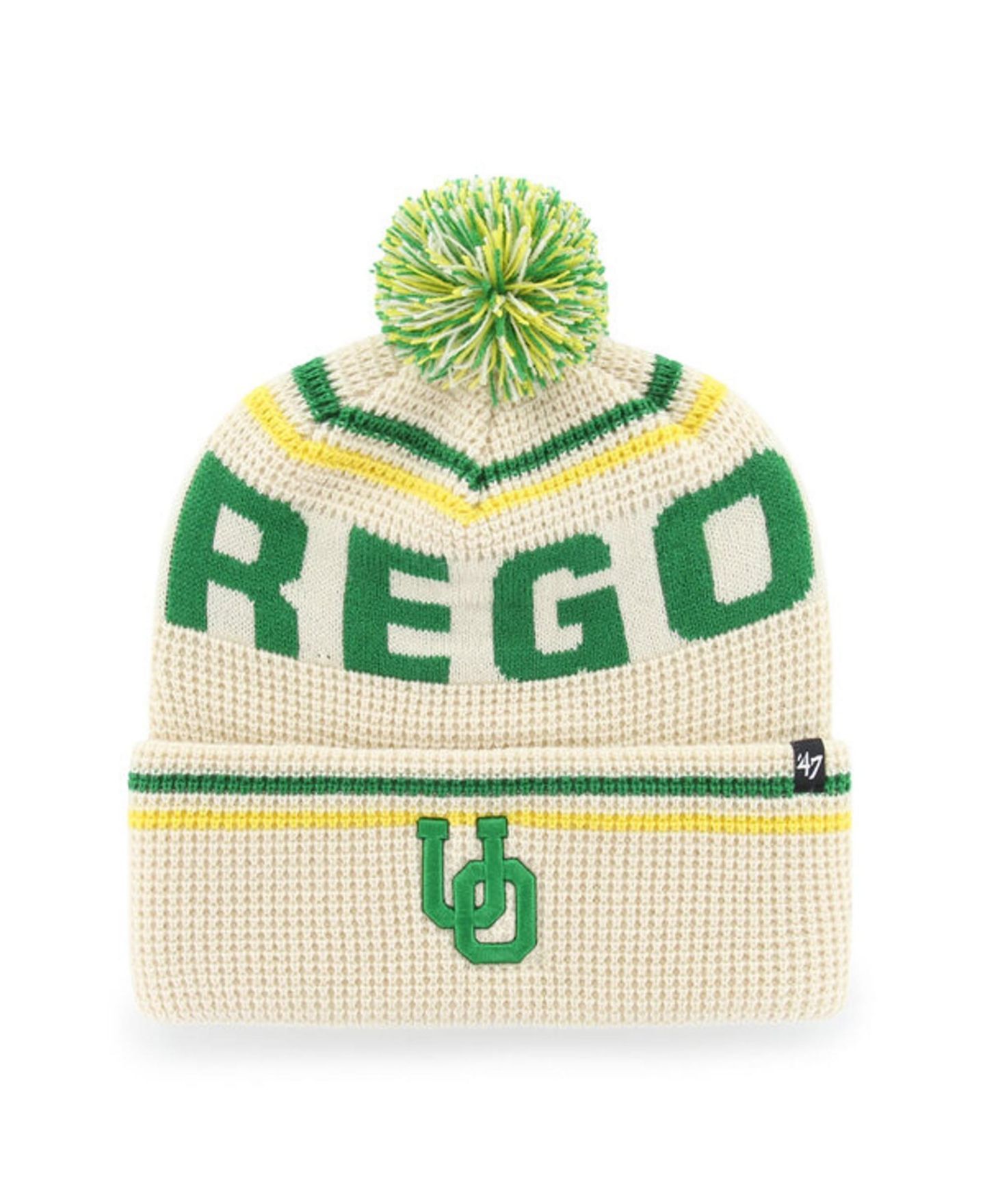 Головной убор '47 Brand Cream Oregon Ducks Quattrle Waffle Cuffed Knit Pom Hat — фото 1