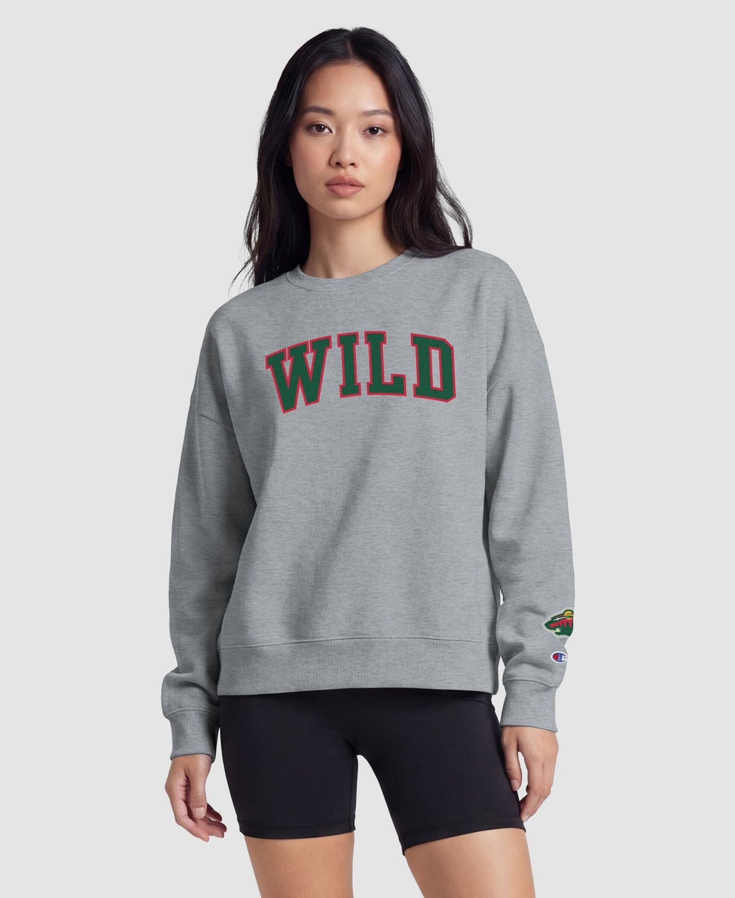 Женская толстовка Champion Heather Gray Minnesota Wild Applique Crewneck — фото 1