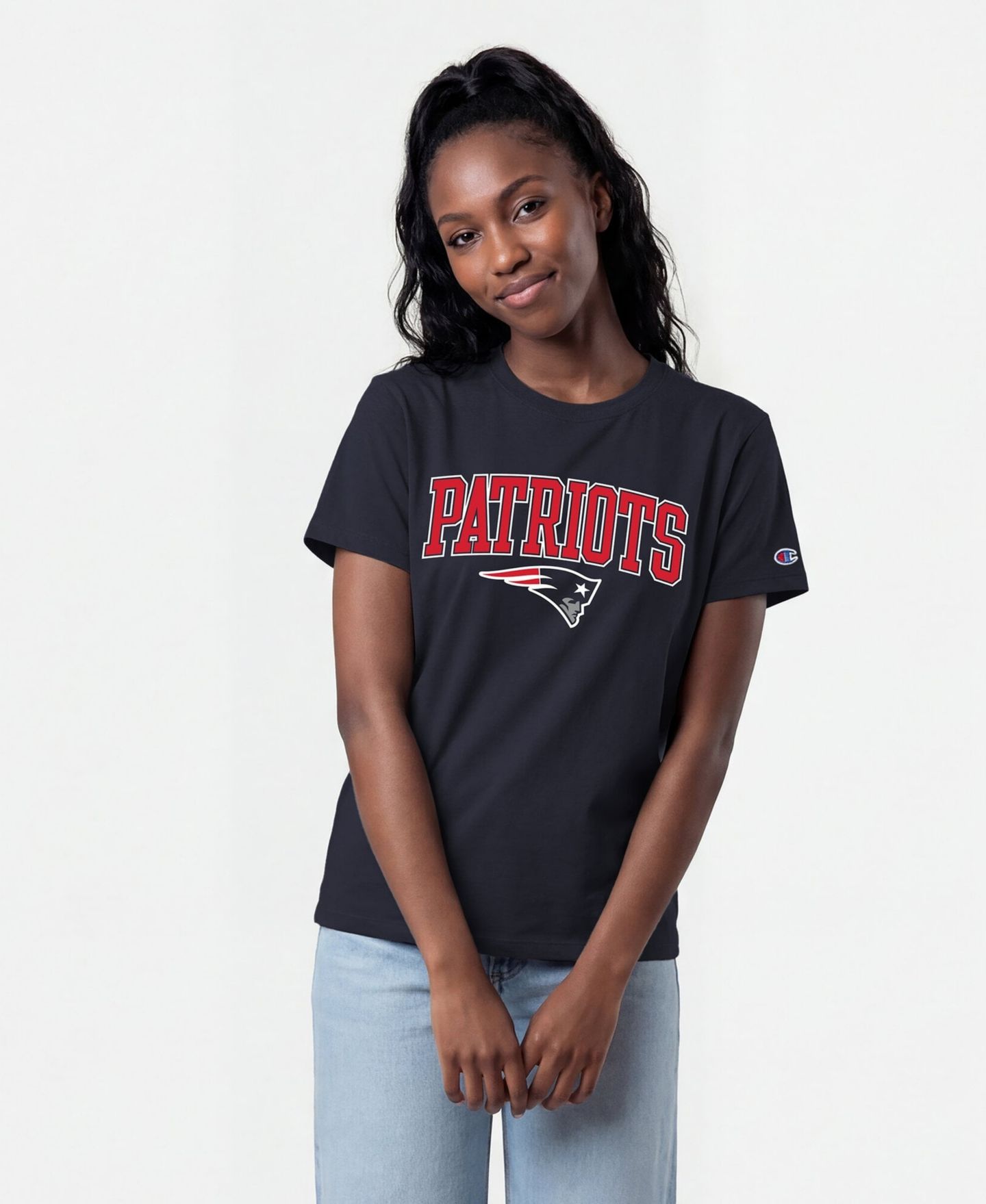 Женская футболка Champion Navy New England Patriots Arched Over Logo — фото 1
