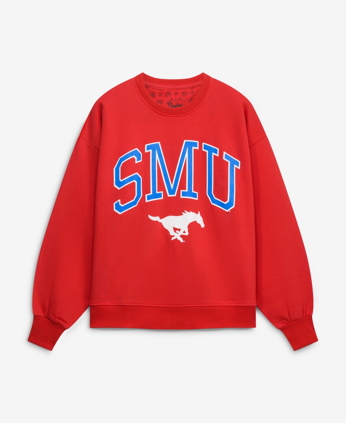 Pressbox Women's Red Smu Mustangs Oversized Janise Arch Over Logo Fleece Sweatshirt - Red