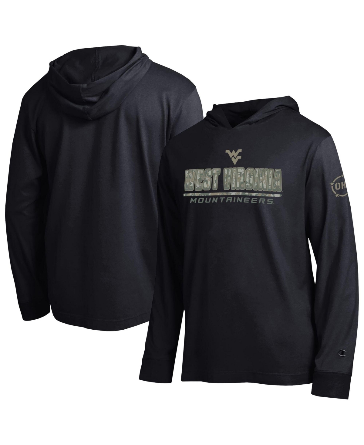Champion Men's Black West Virginia Mountaineers Operation Hat Trick Camo Script Hooded Long-Sleeve T-Shirt - Black