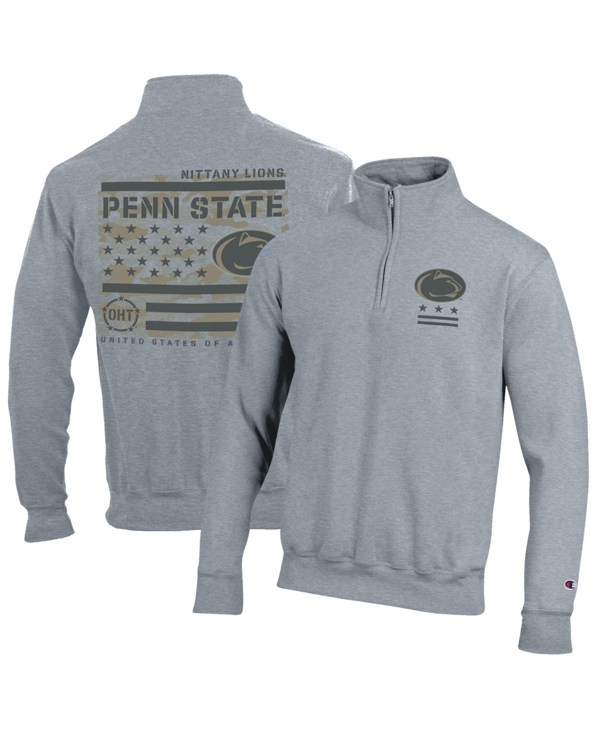 Champion Men's Heather Gray Penn State Nittany Lions Operation Hat Trick Flag Powerblend Fleece Quarter-Zip Pullover - Heather Gray