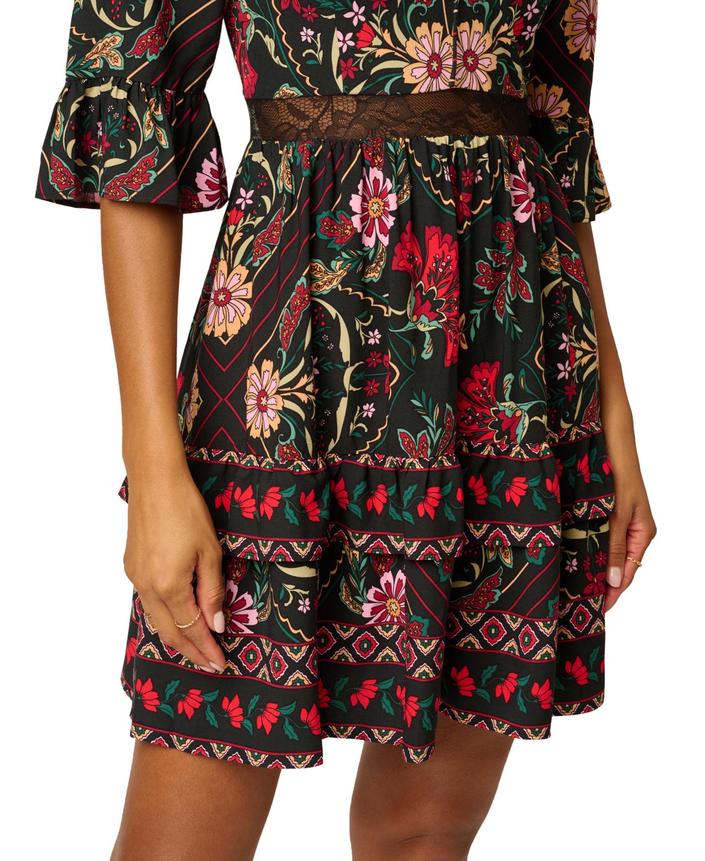 Женское платье Adrianna Papell Short-Sleeve Midi Floral-Print, цвет: Чёрный разноцветный — фото 4