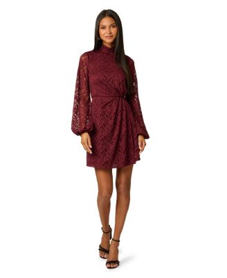 Women's Halter Long-Sleeve Lace Mini Dress
