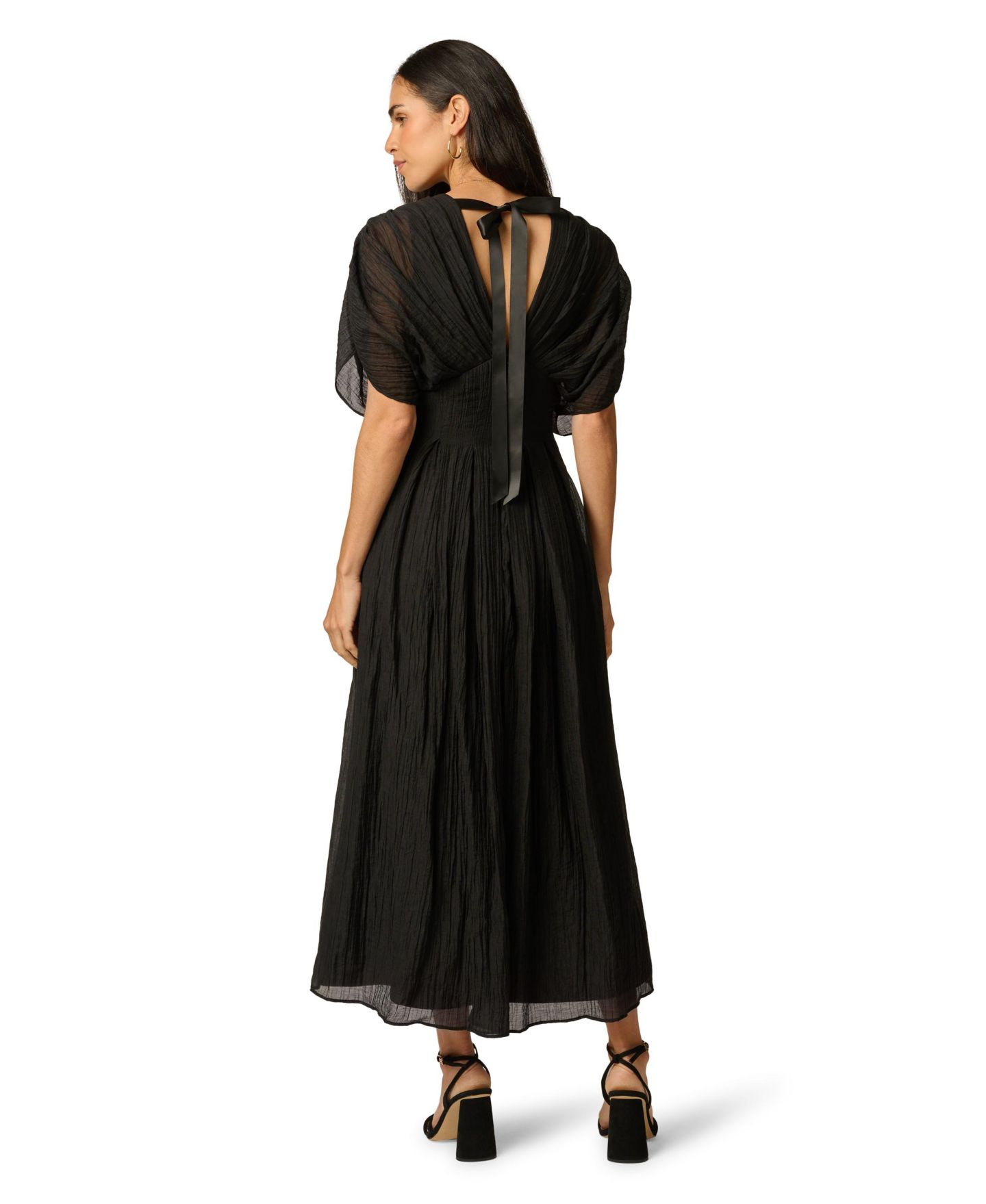 Женское платье Adrianna Papell Crinkle Organdy A-Line Little Black Midi, цвет: Чёрный — фото 5