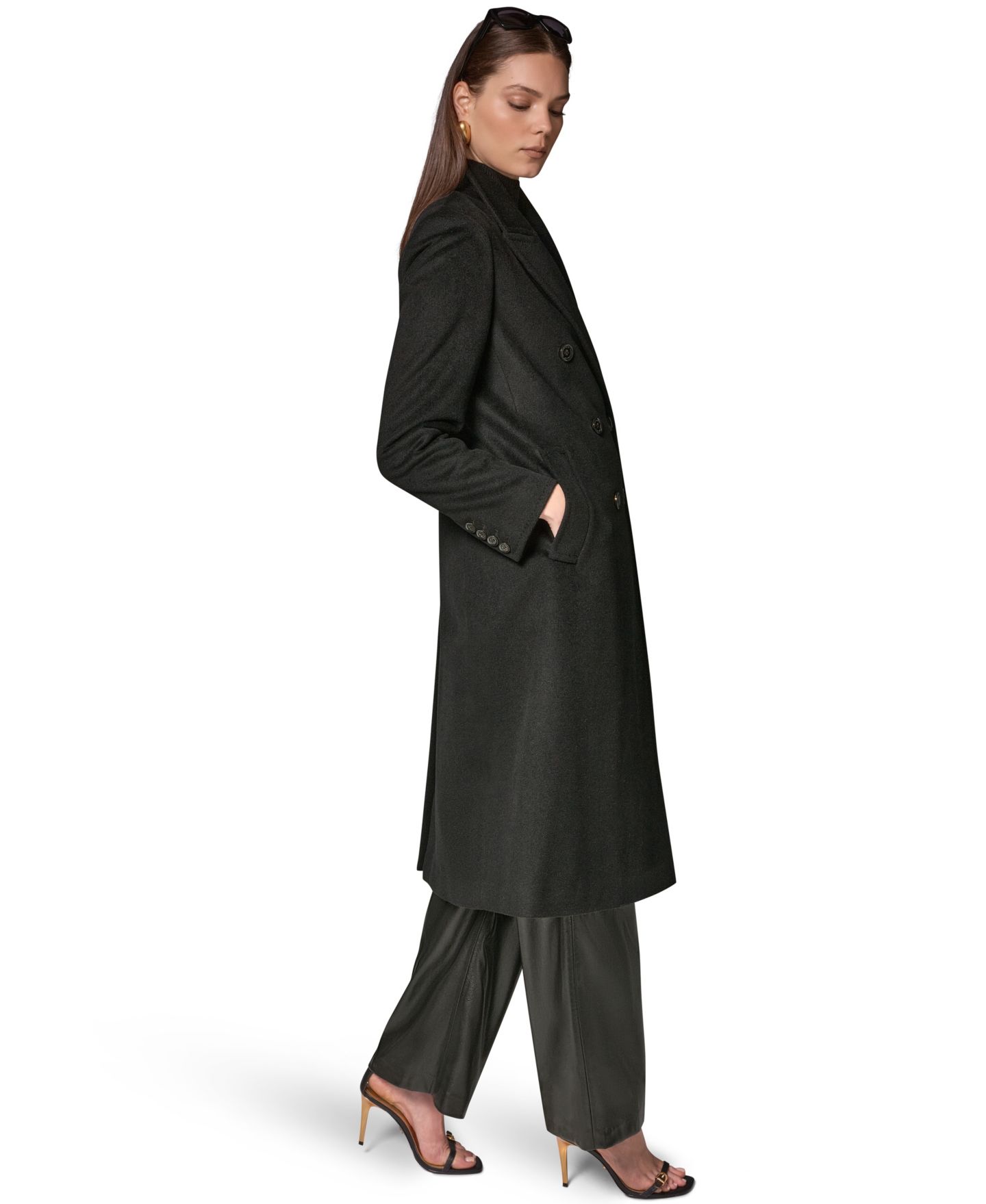 Женское пальто Donna Karan New York Double-Breasted Long Wool-Cashmere Blend, цвет: Вишнёвый — фото 7