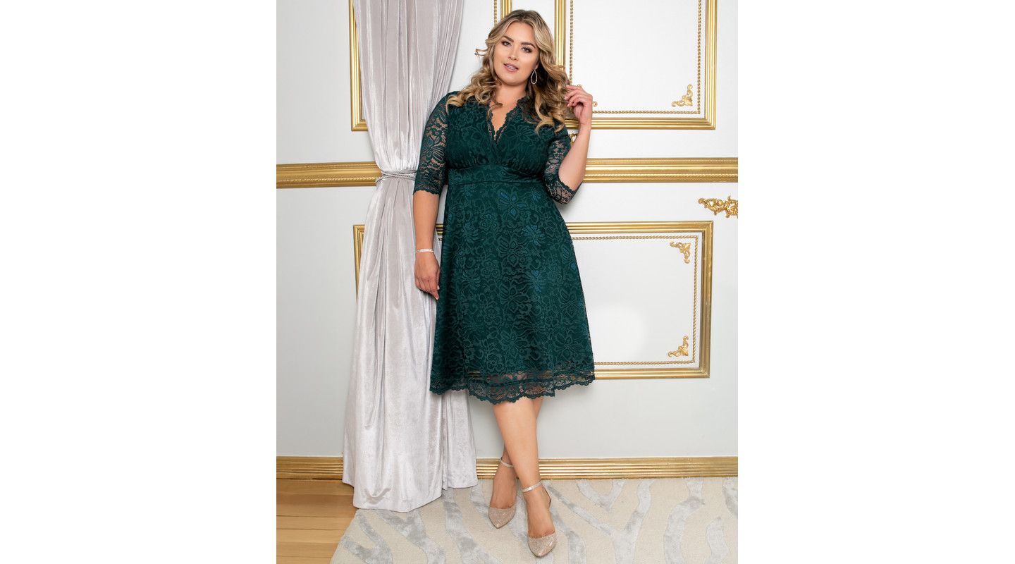 Женское платье Kiyonna Plus Size Mademoiselle Lace Cocktail Dress with Sleeves, цвет: Изумрудный зелёный — фото 4