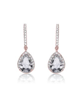 Genevive Sterling Silver Brilliant Cubic Zirconia Teardrop Halo Earrings