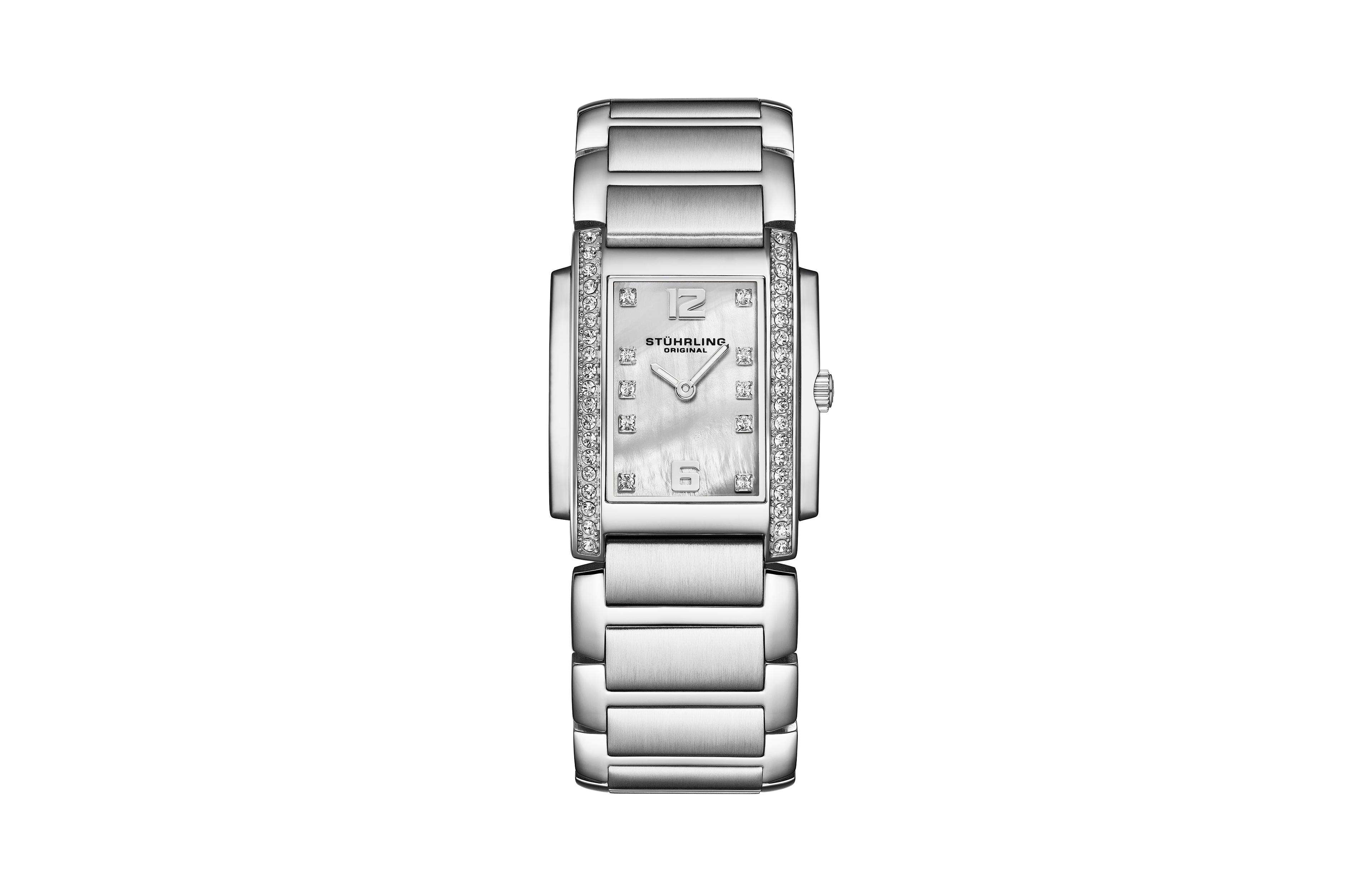 Stuhrling Serafine 4089.1 Women's Rectangular Quartz Watch with Mop Dial And Crystal Bezel
