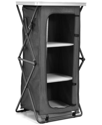 Folding Camping Storage Cabinet with 3 Shelves and Carry Bag, for Camping, Travel and Outdoor Recreation