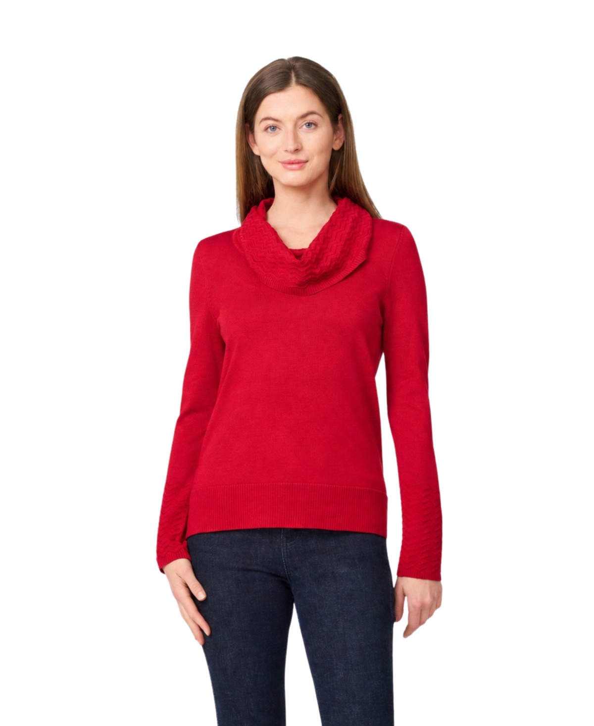 Melissa Paige Petite Chevron-Trimmed High-Low Cowl-Neck Sweater - Scooter