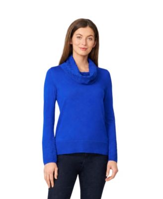 Women's Petite Chevron-Trimmed Cowl-Neck Sweater