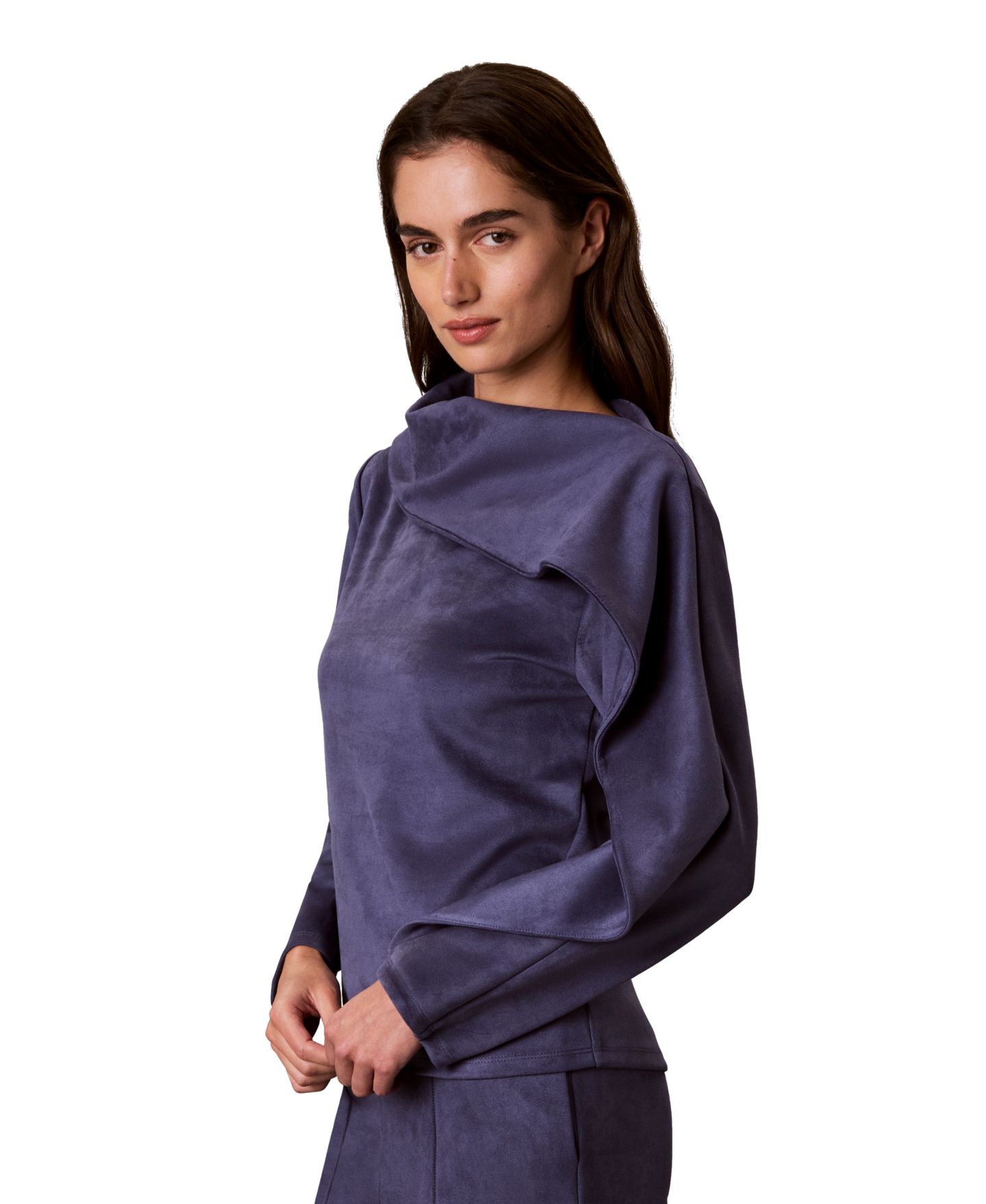 Женский свитер Calvin Klein Boat Neck Long-Sleeve Asymmetrical Pullover, цвет: Nightshade — фото 3